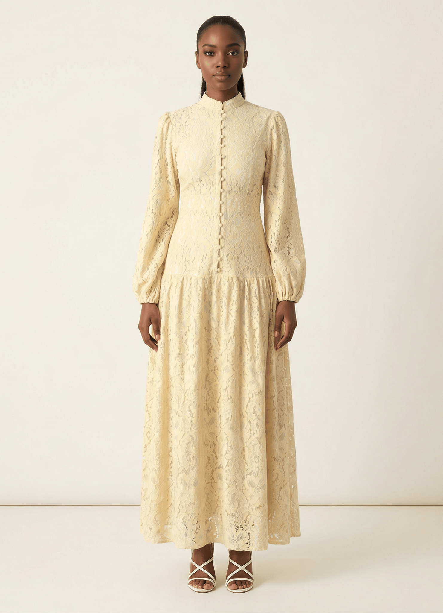 Ivory Romantic and feminine lace maxi dress Kabayare