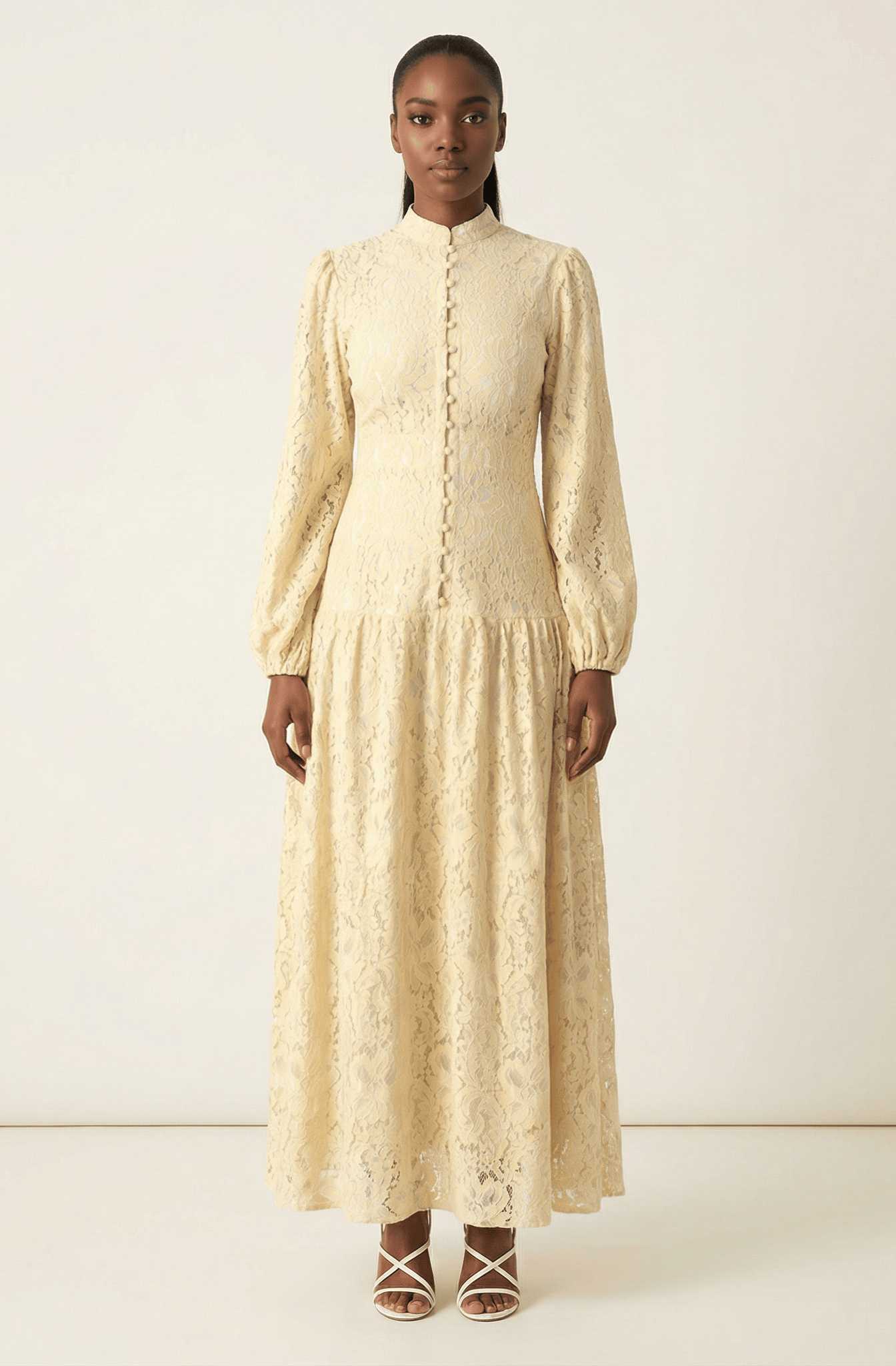 Ivory Romantic and feminine lace maxi dress Kabayare