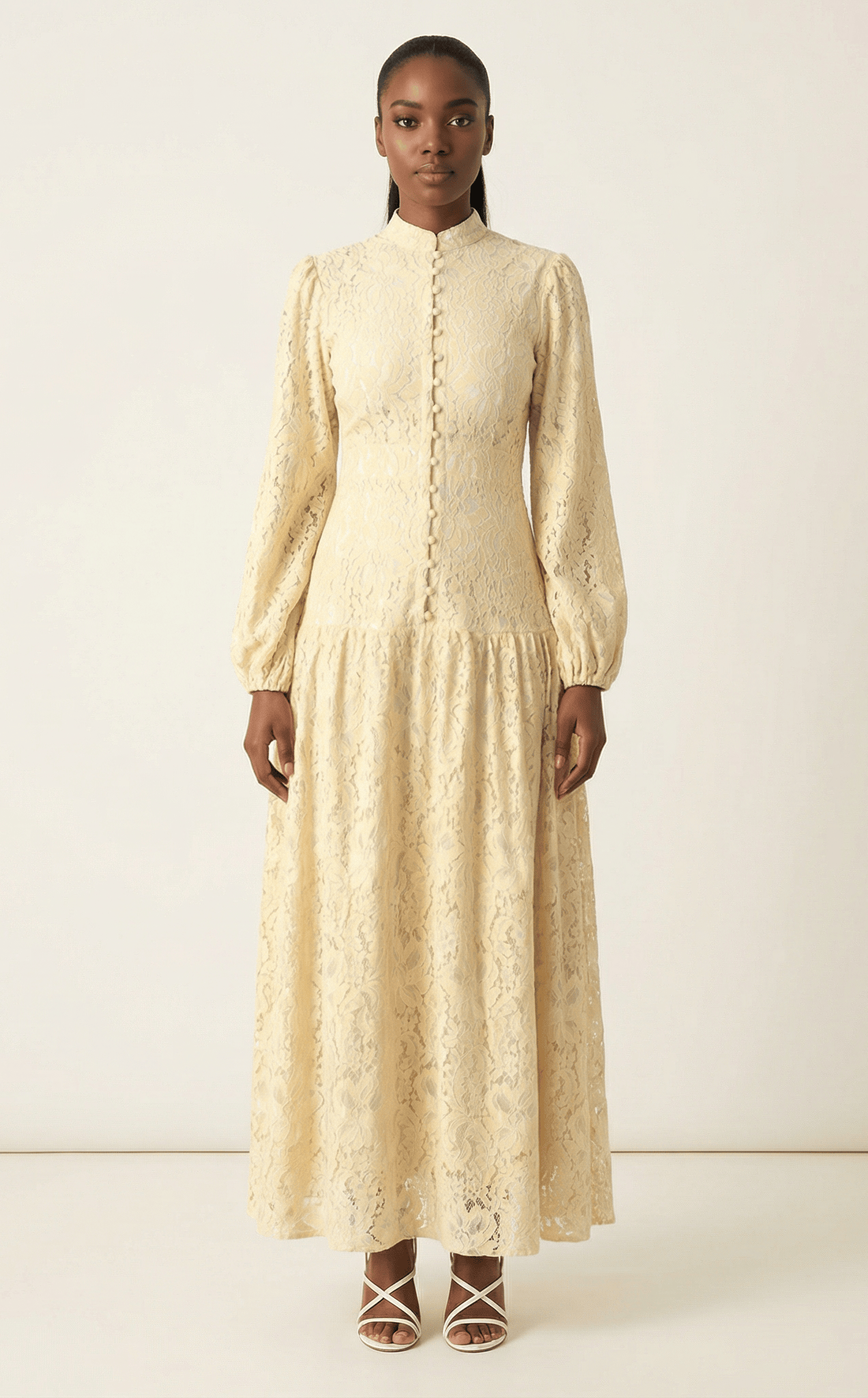 Ivory Romantic and feminine lace maxi dress Kabayare