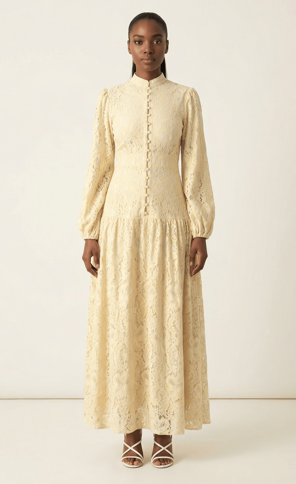 Ivory Romantic and feminine lace maxi dress Kabayare