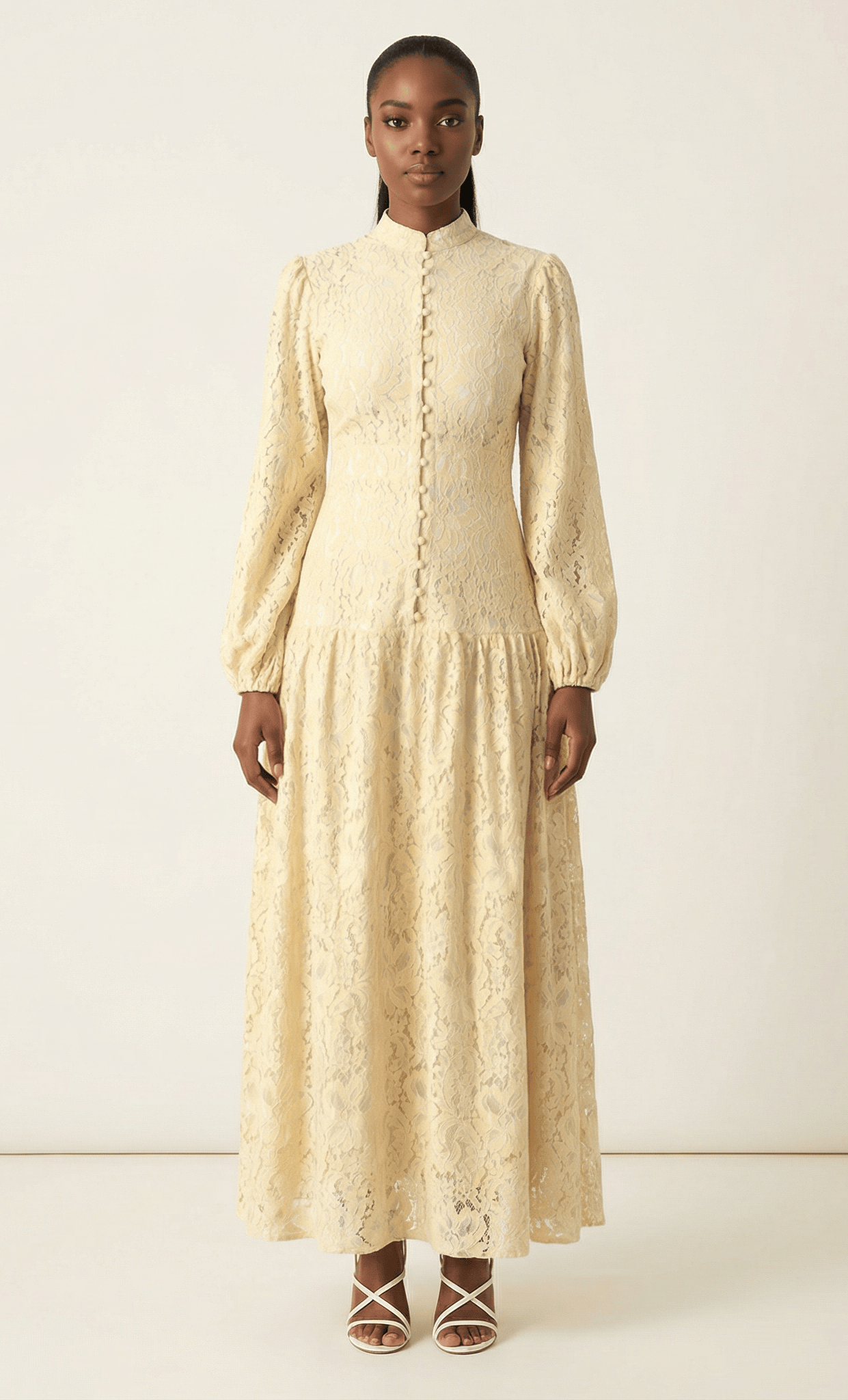 Ivory Romantic and feminine lace maxi dress Kabayare