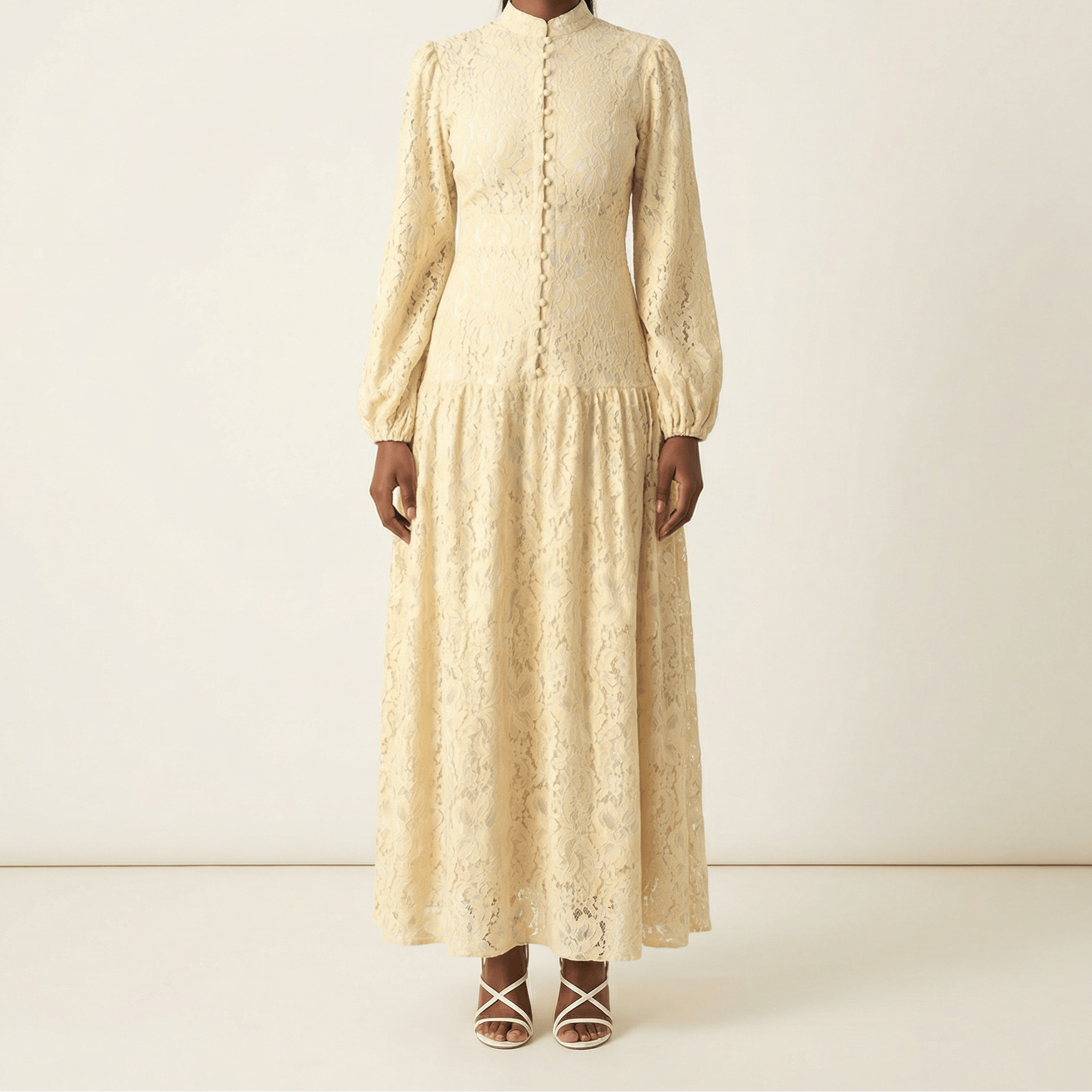 Ivory Romantic and feminine lace maxi dress Kabayare