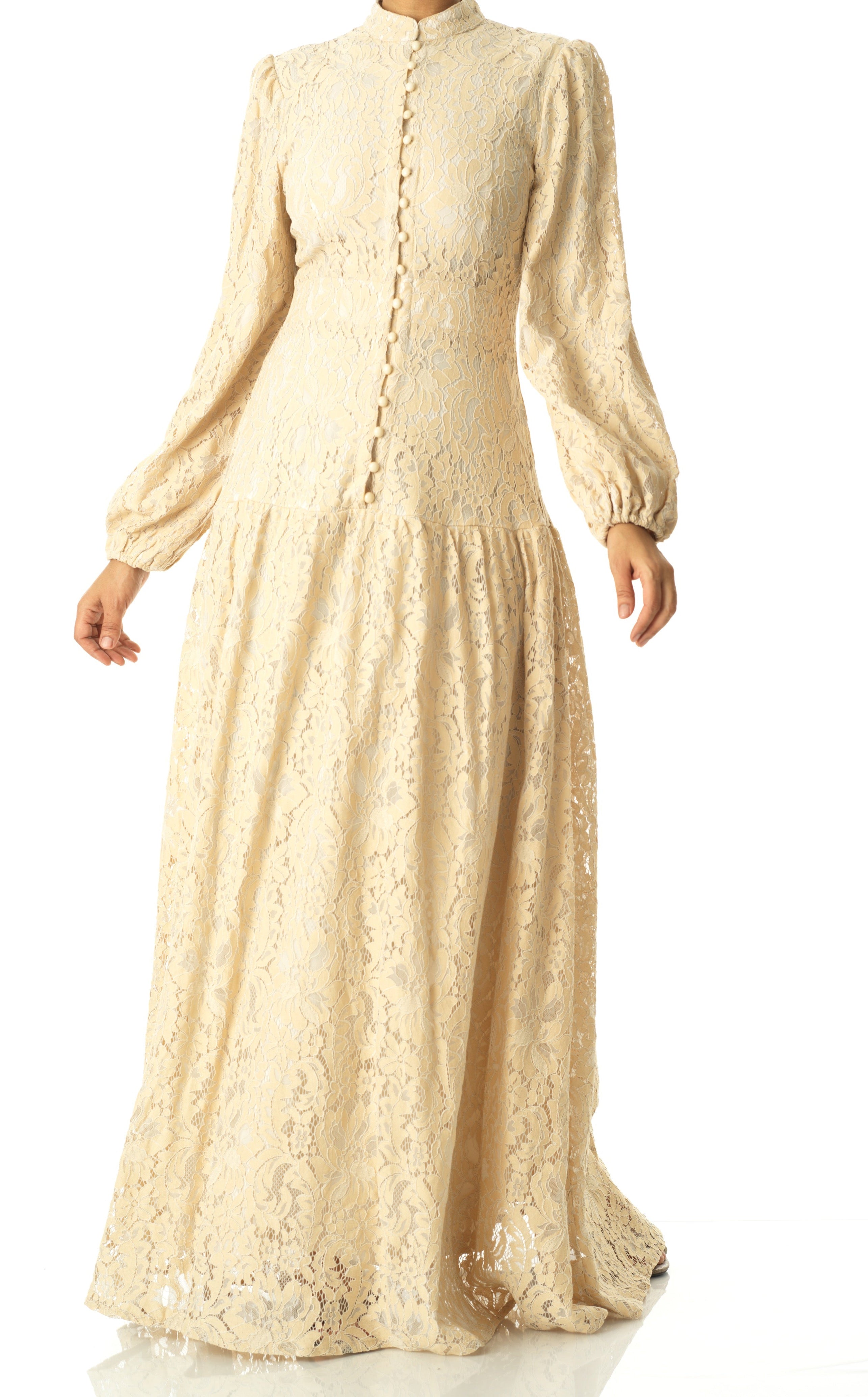 Ivory Romantic and feminine lace maxi dress Kabayare