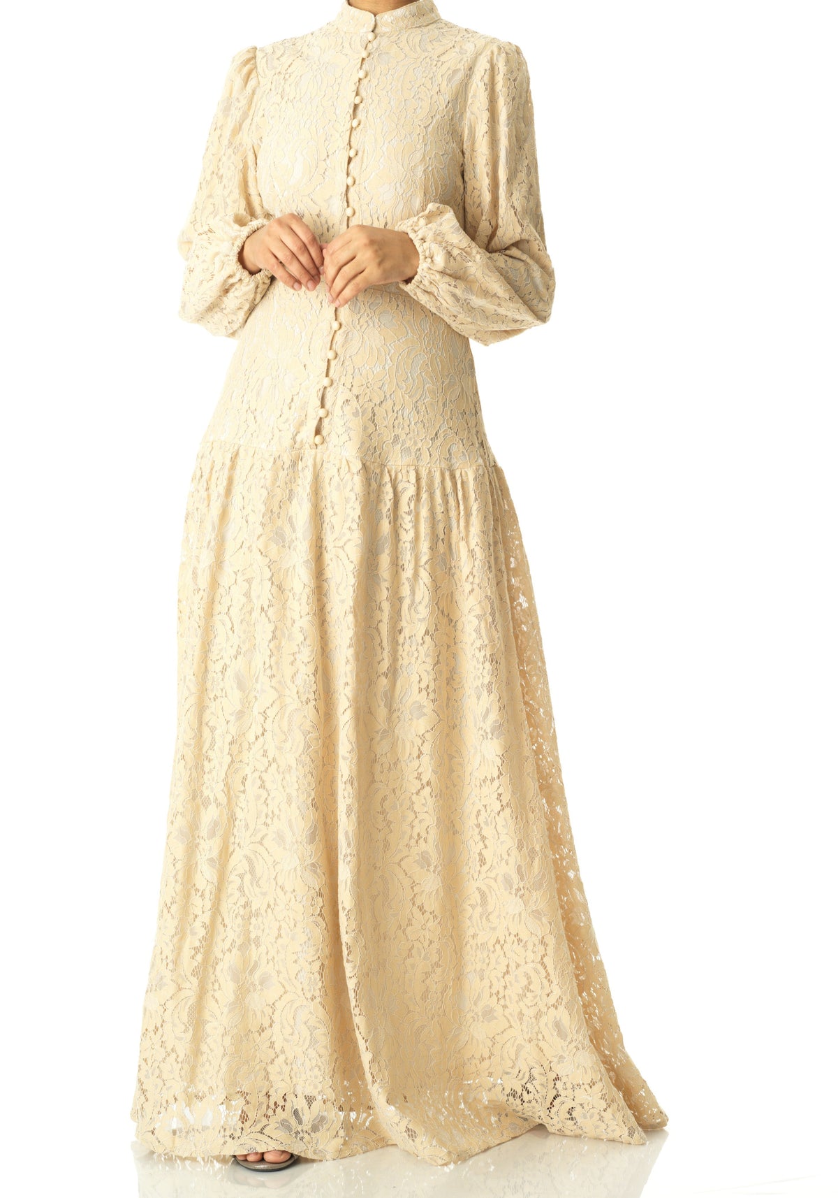 Ivory Romantic and feminine lace maxi dress Kabayare