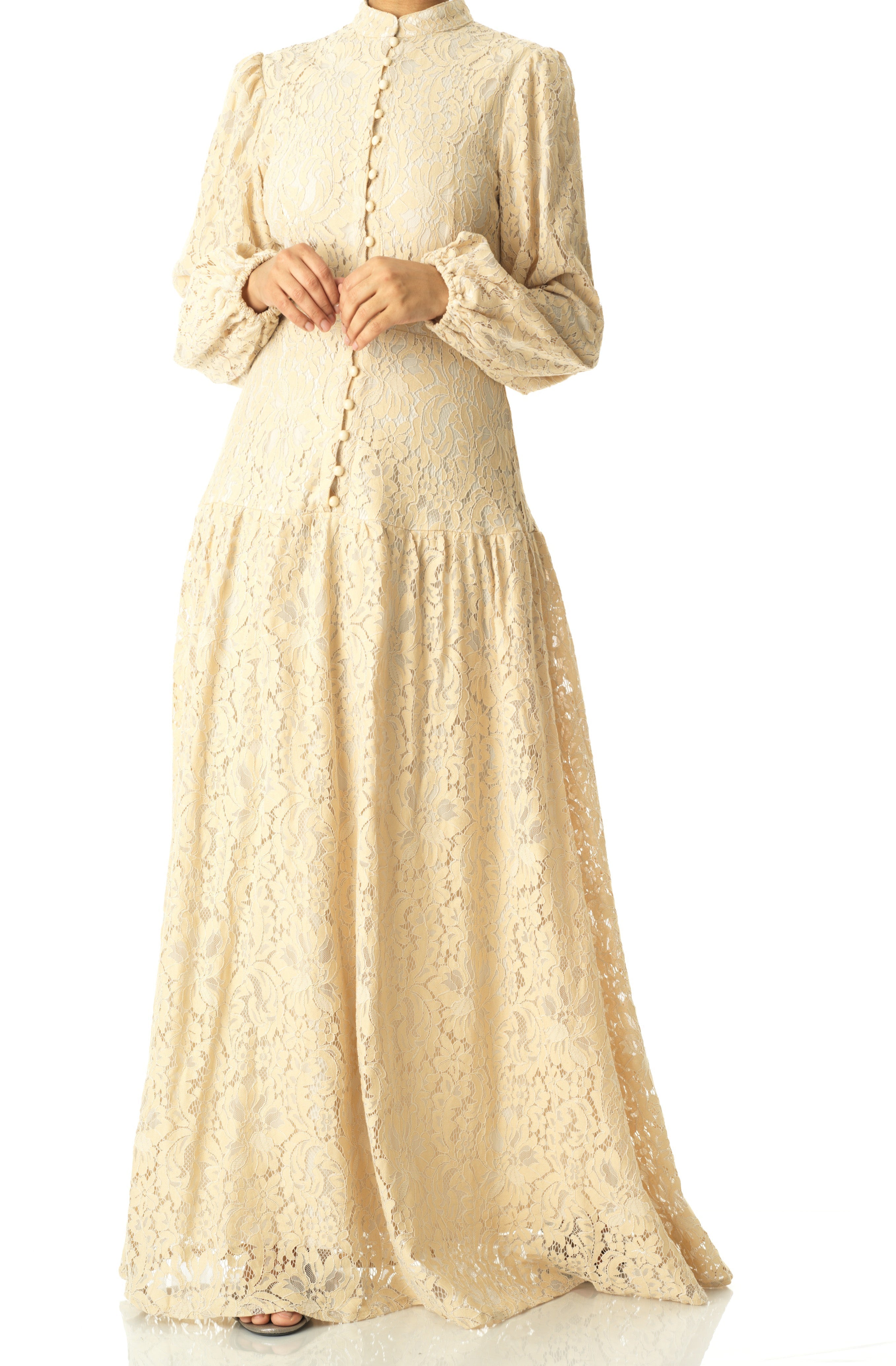 Ivory Romantic and feminine lace maxi dress Kabayare