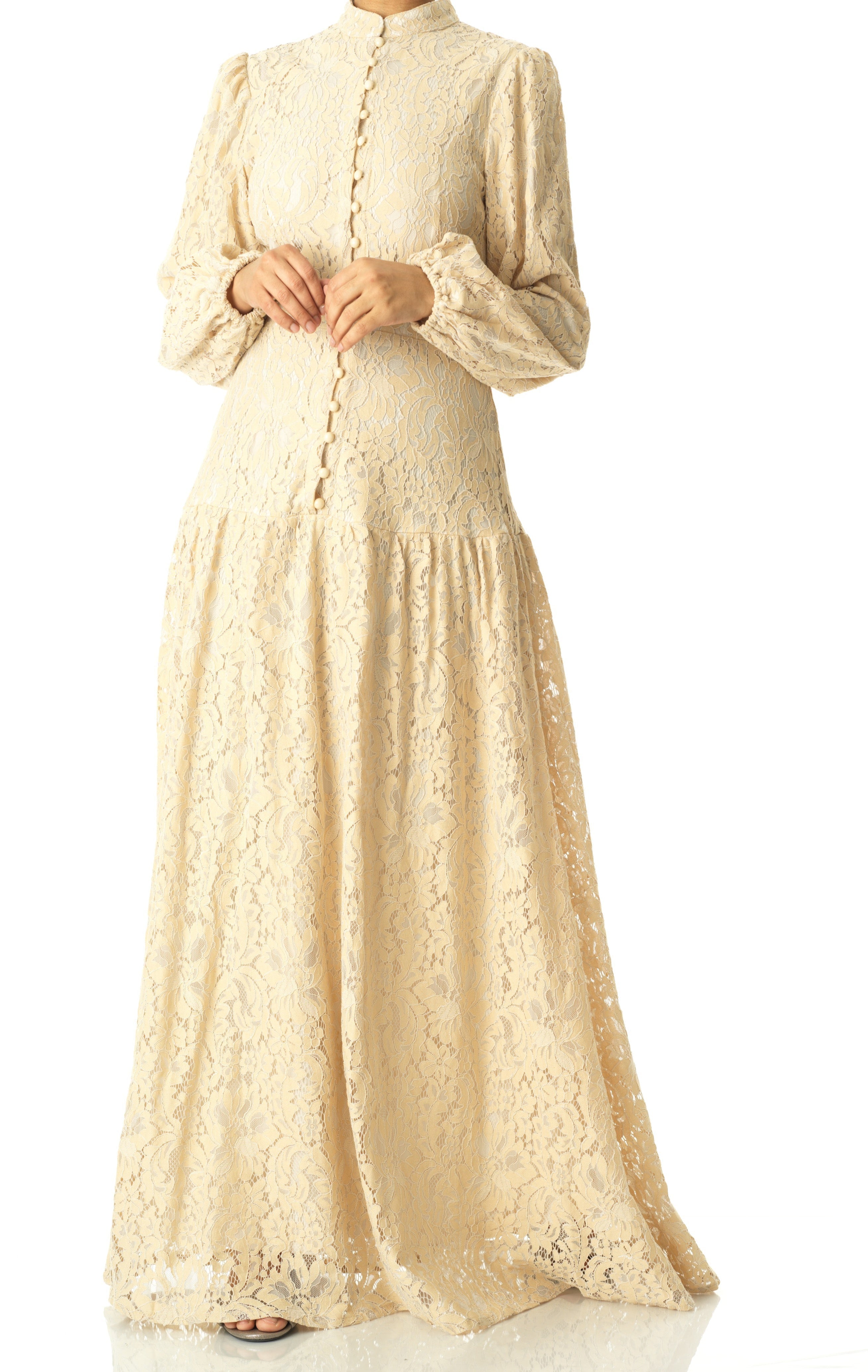Ivory Romantic and feminine lace maxi dress Kabayare