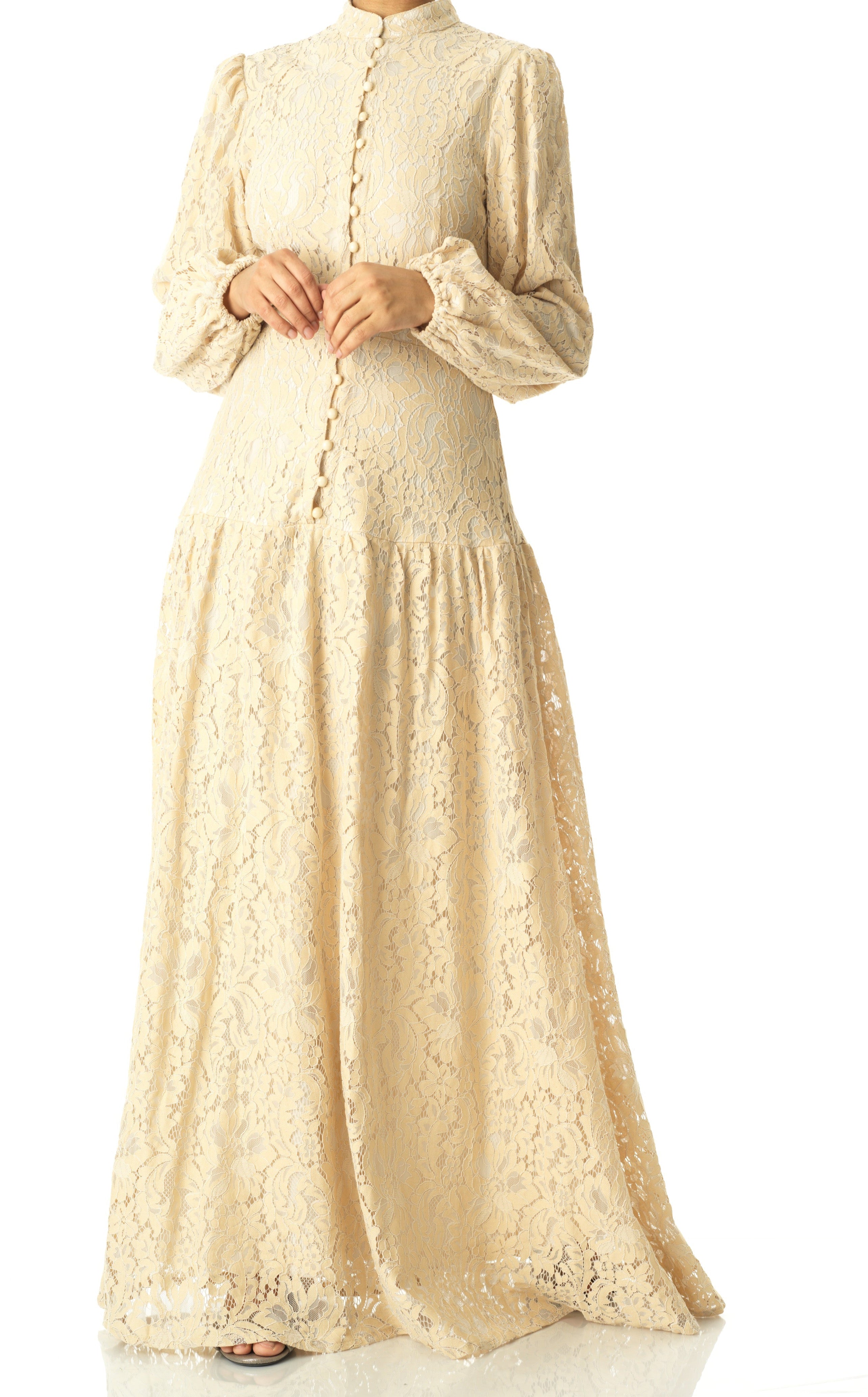 Ivory Romantic and feminine lace maxi dress Kabayare