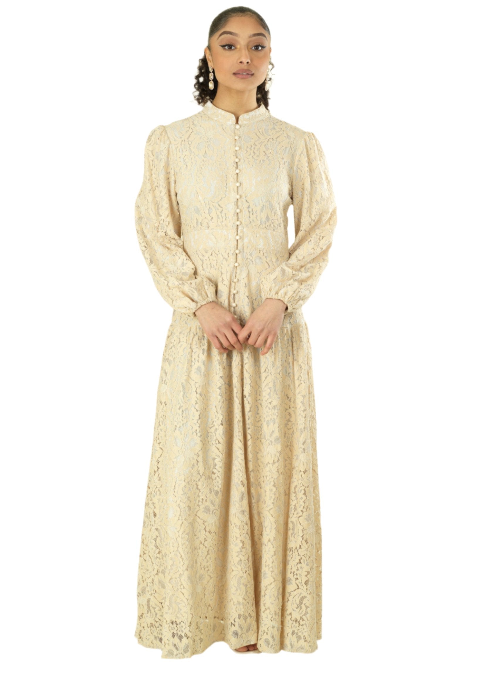 Ivory Romantic and feminine lace maxi dress Kabayare