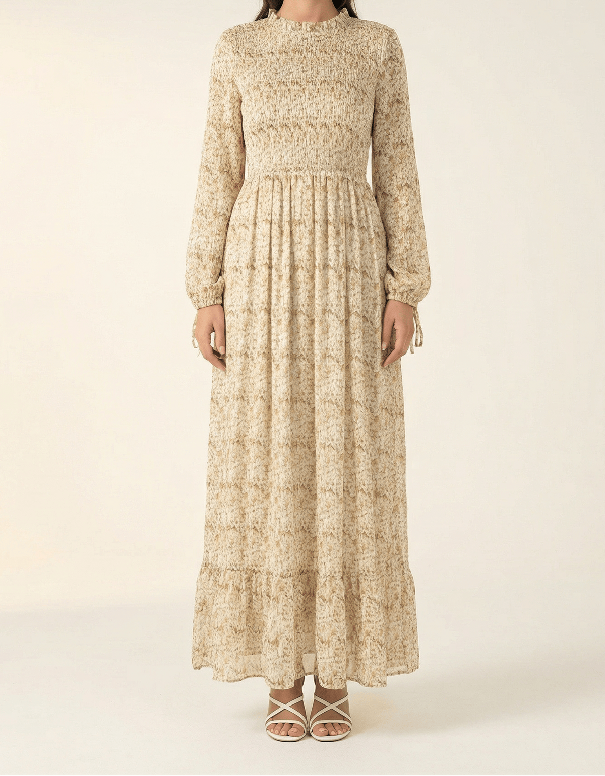 Jasmine petals Print Mock Neck Maxi dress Kabayare