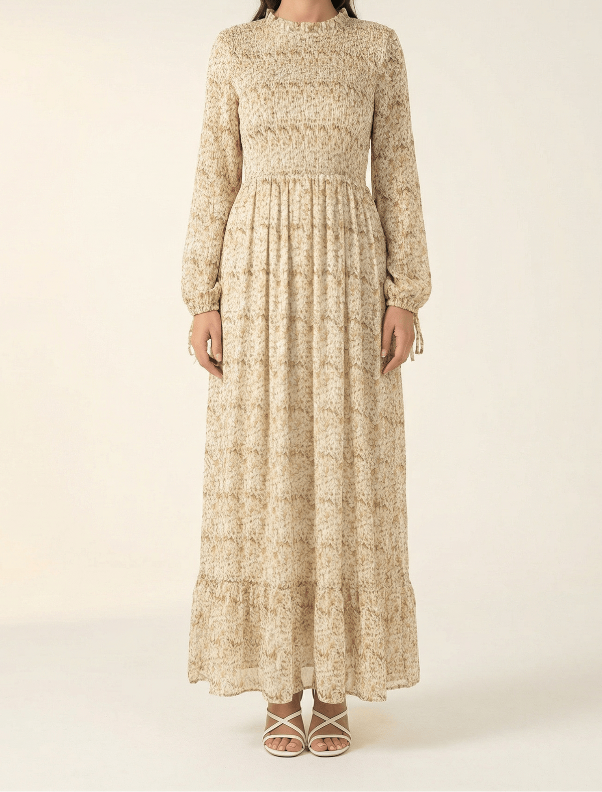 Jasmine petals Print Mock Neck Maxi dress Kabayare