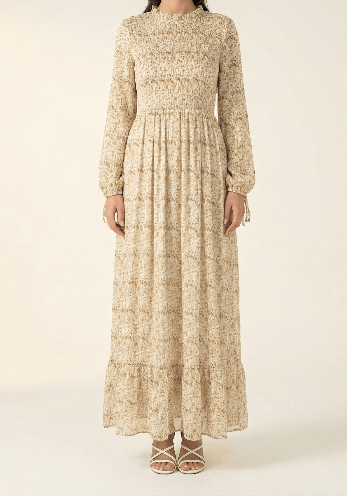 Jasmine petals Print Mock Neck Maxi dress Kabayare