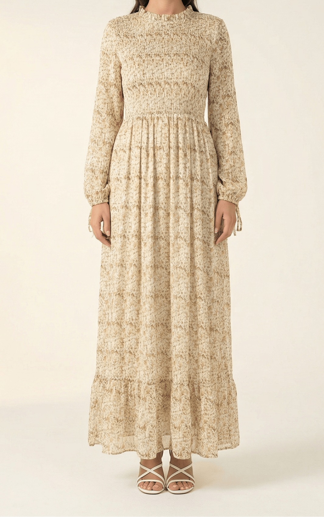 Jasmine petals Print Mock Neck Maxi dress Kabayare