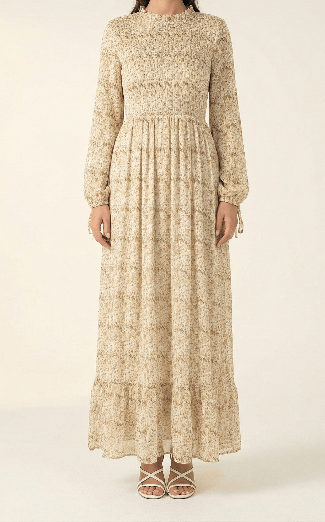 Jasmine petals Print Mock Neck Maxi dress Kabayare