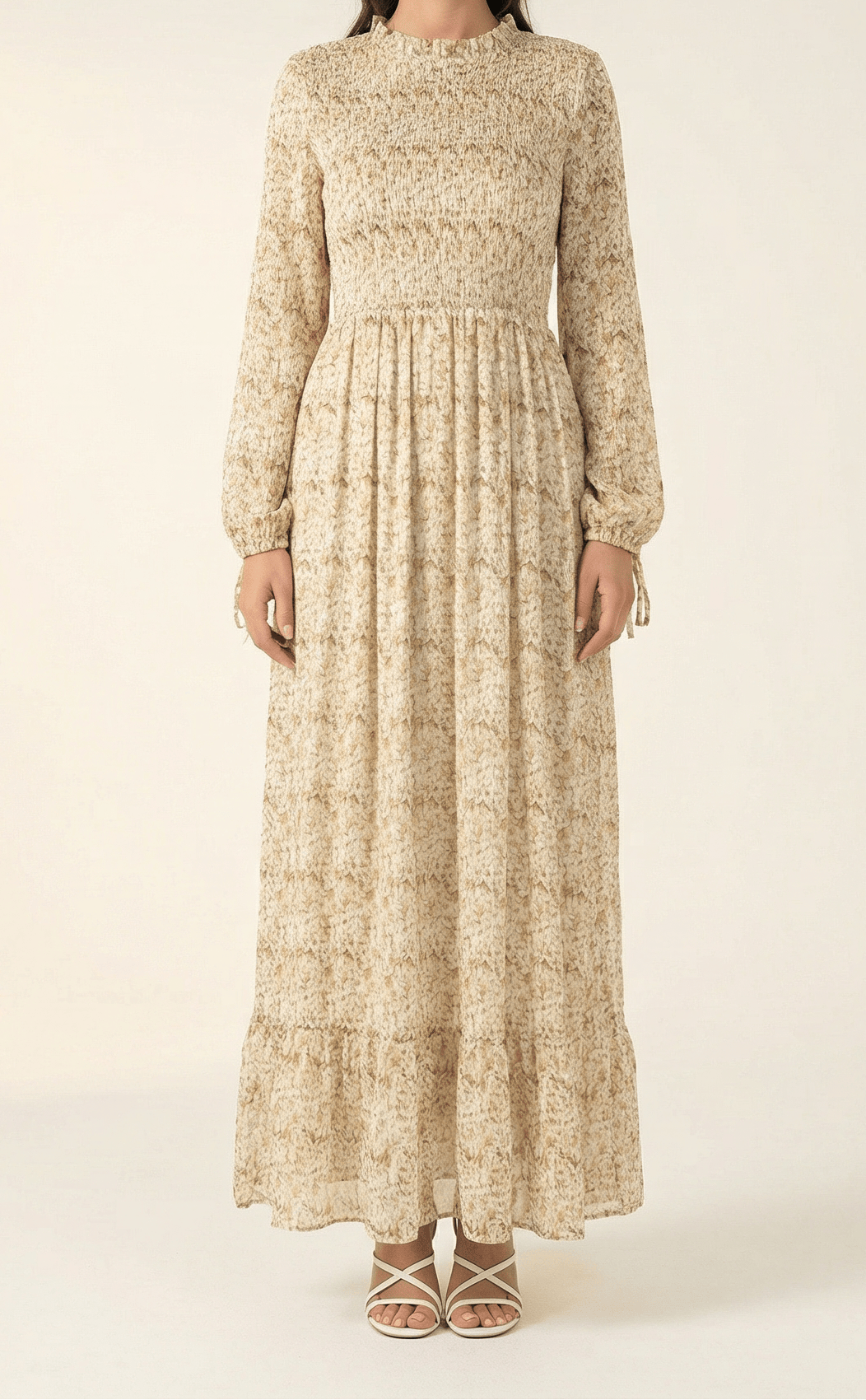 Jasmine petals Print Mock Neck Maxi dress Kabayare