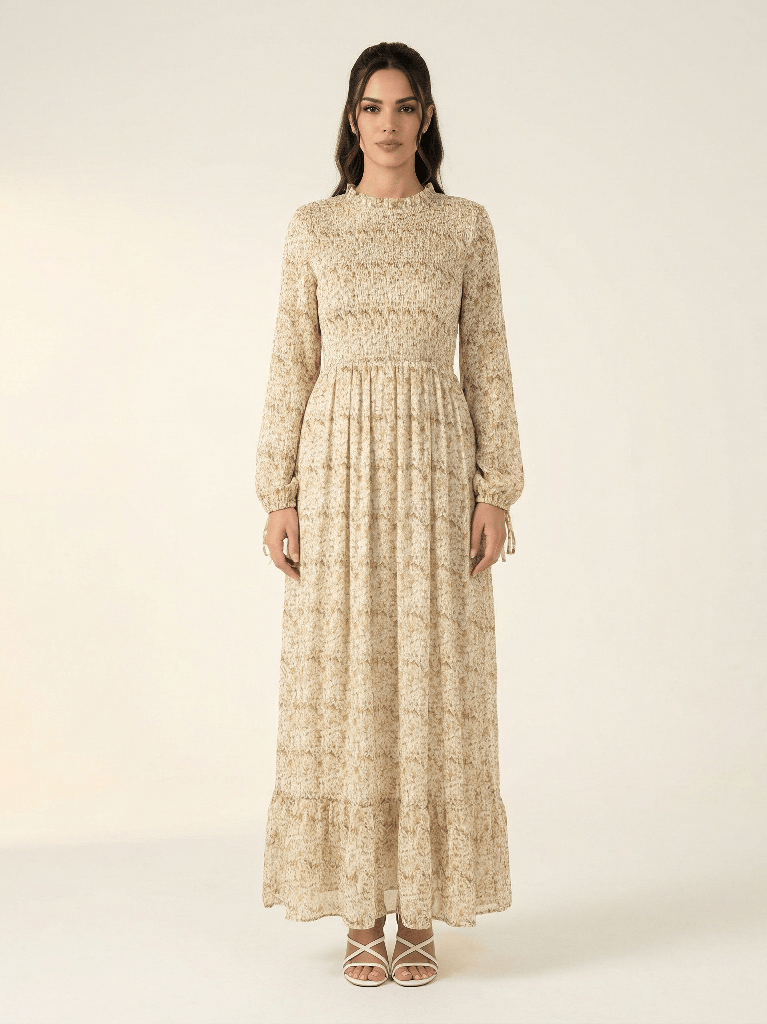 Jasmine petals Print Mock Neck Maxi dress Kabayare