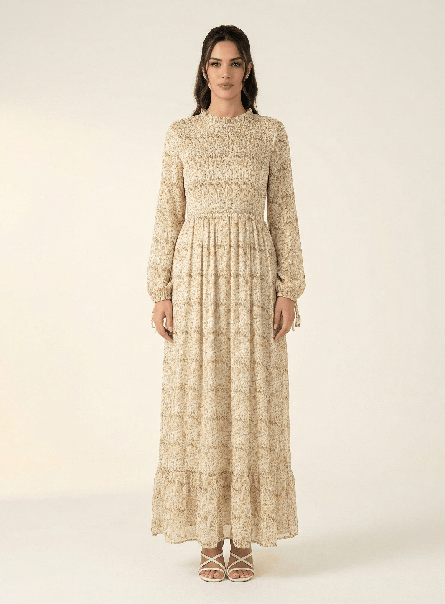 Jasmine petals Print Mock Neck Maxi dress Kabayare