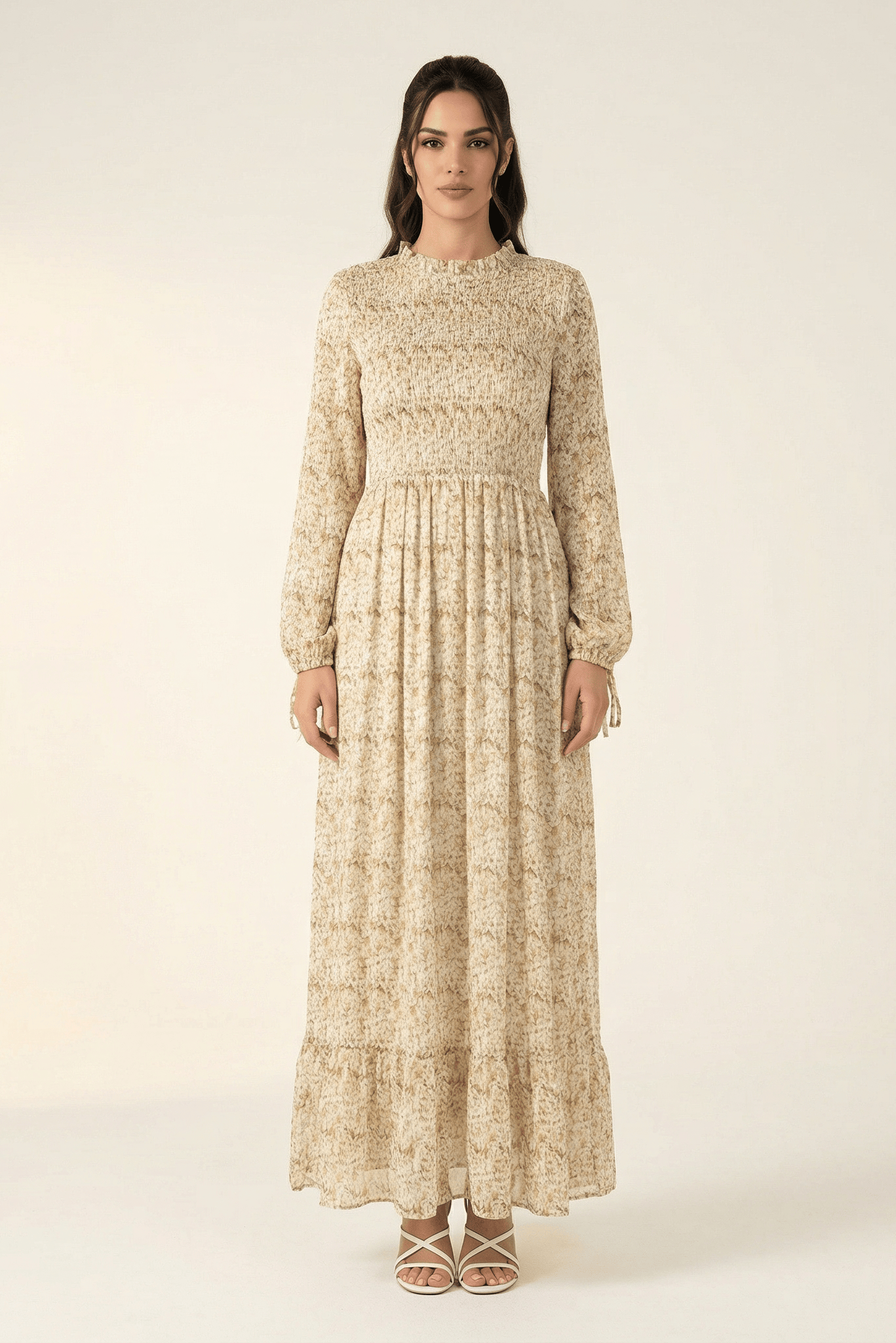 Jasmine petals Print Mock Neck Maxi dress Kabayare