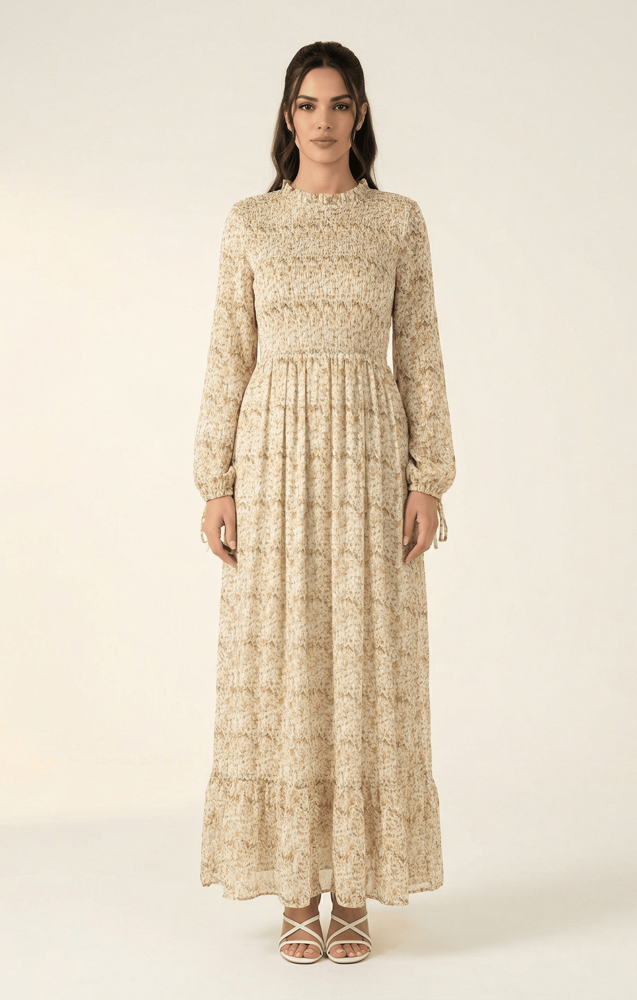 Jasmine petals Print Mock Neck Maxi dress Kabayare