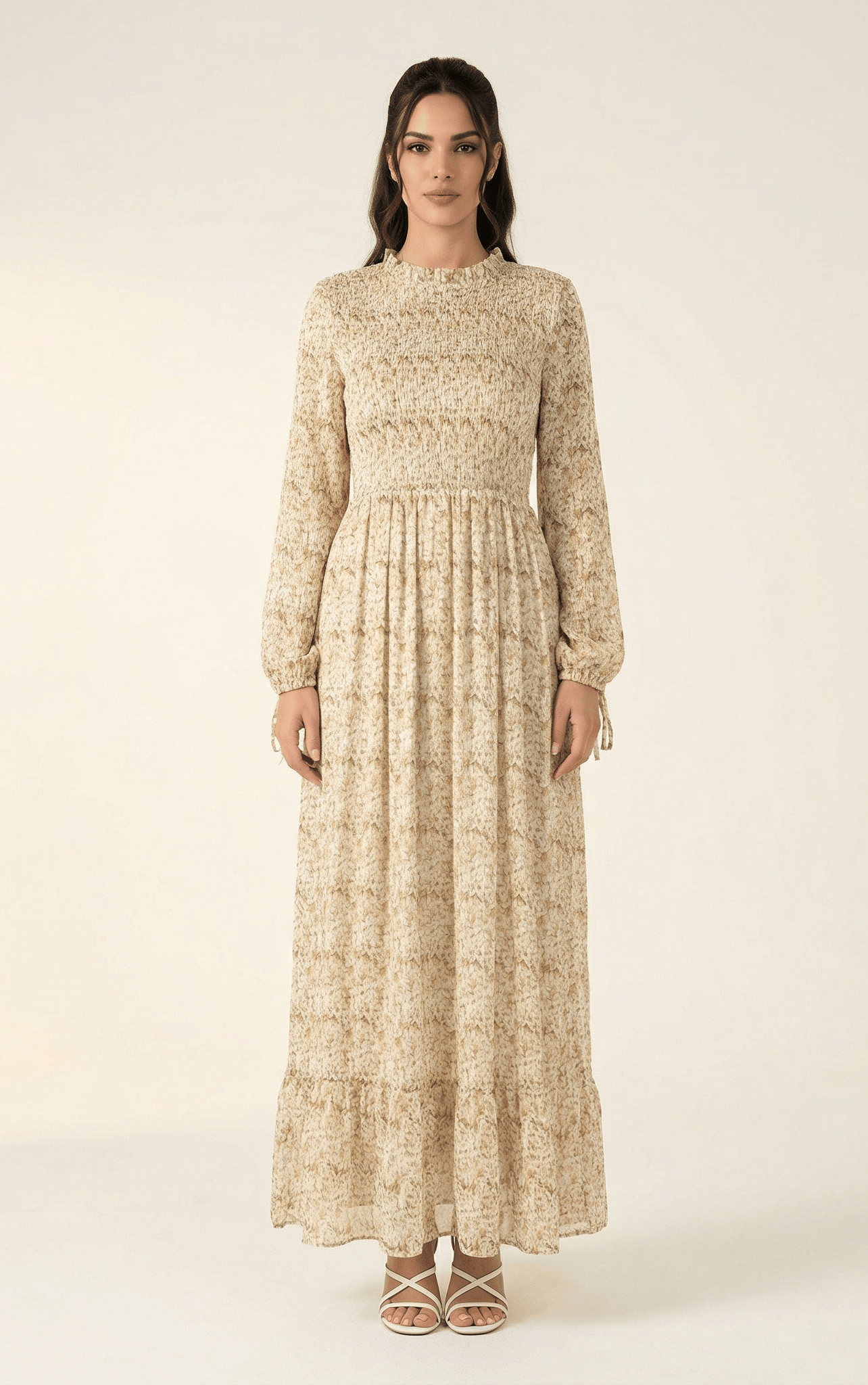 Jasmine petals Print Mock Neck Maxi dress Kabayare