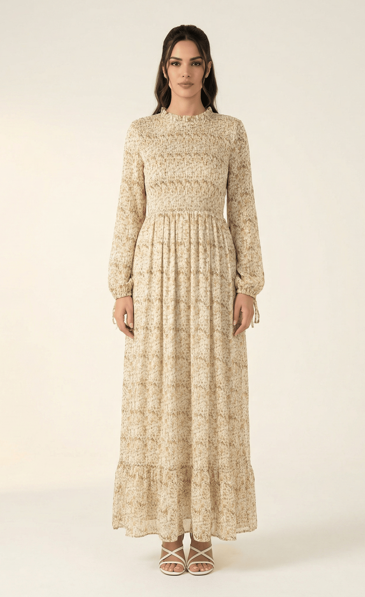 Jasmine petals Print Mock Neck Maxi dress Kabayare