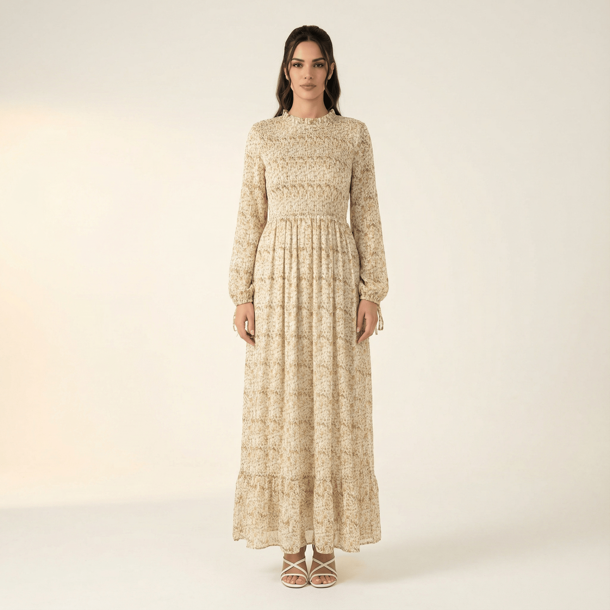 Jasmine petals Print Mock Neck Maxi dress Kabayare