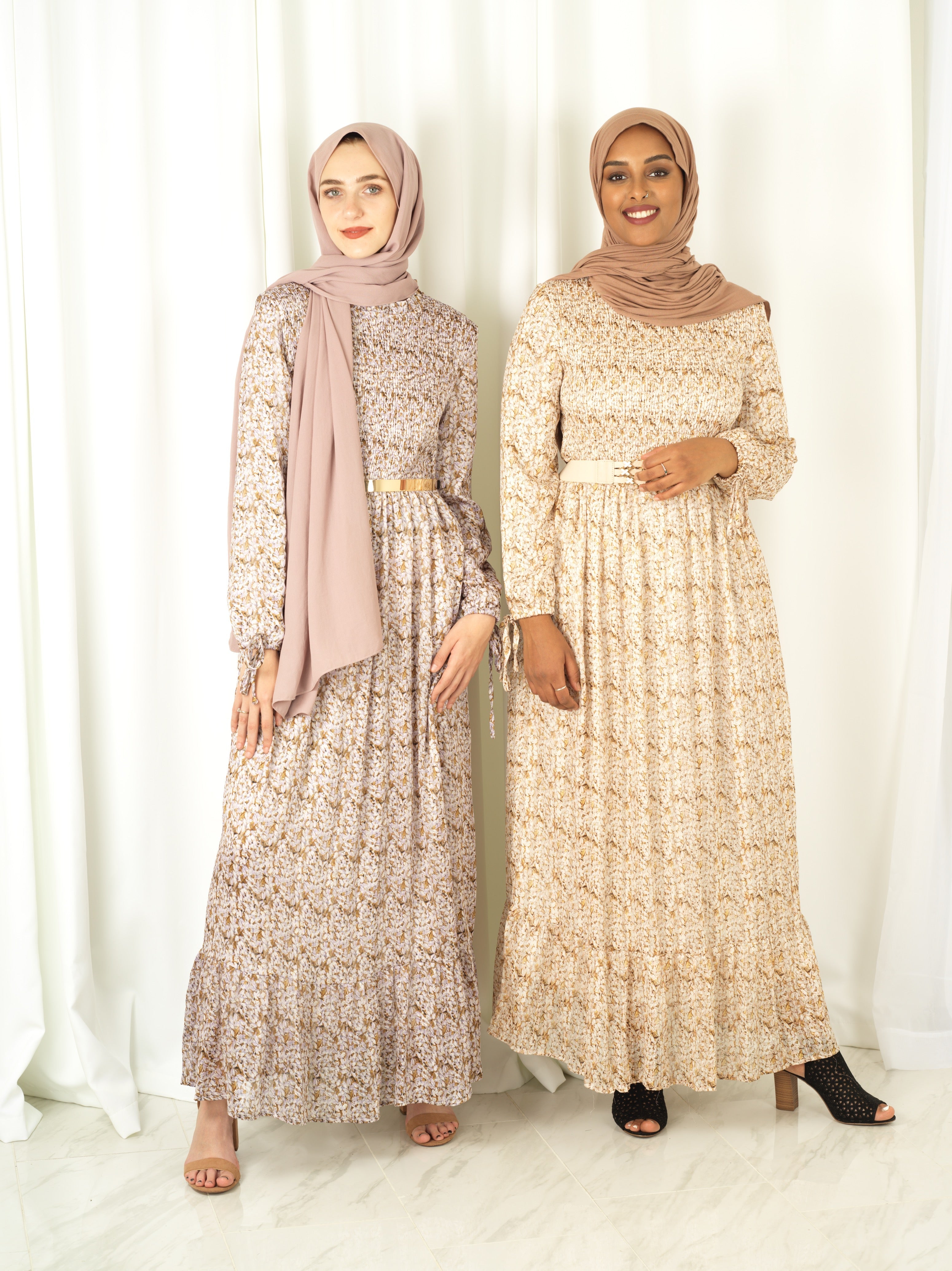 Jasmine petals Print Mock Neck Maxi dress Kabayare