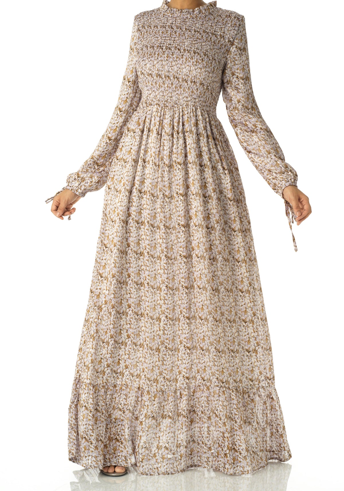 Jasmine petals Print Mock Neck Maxi dress Kabayare