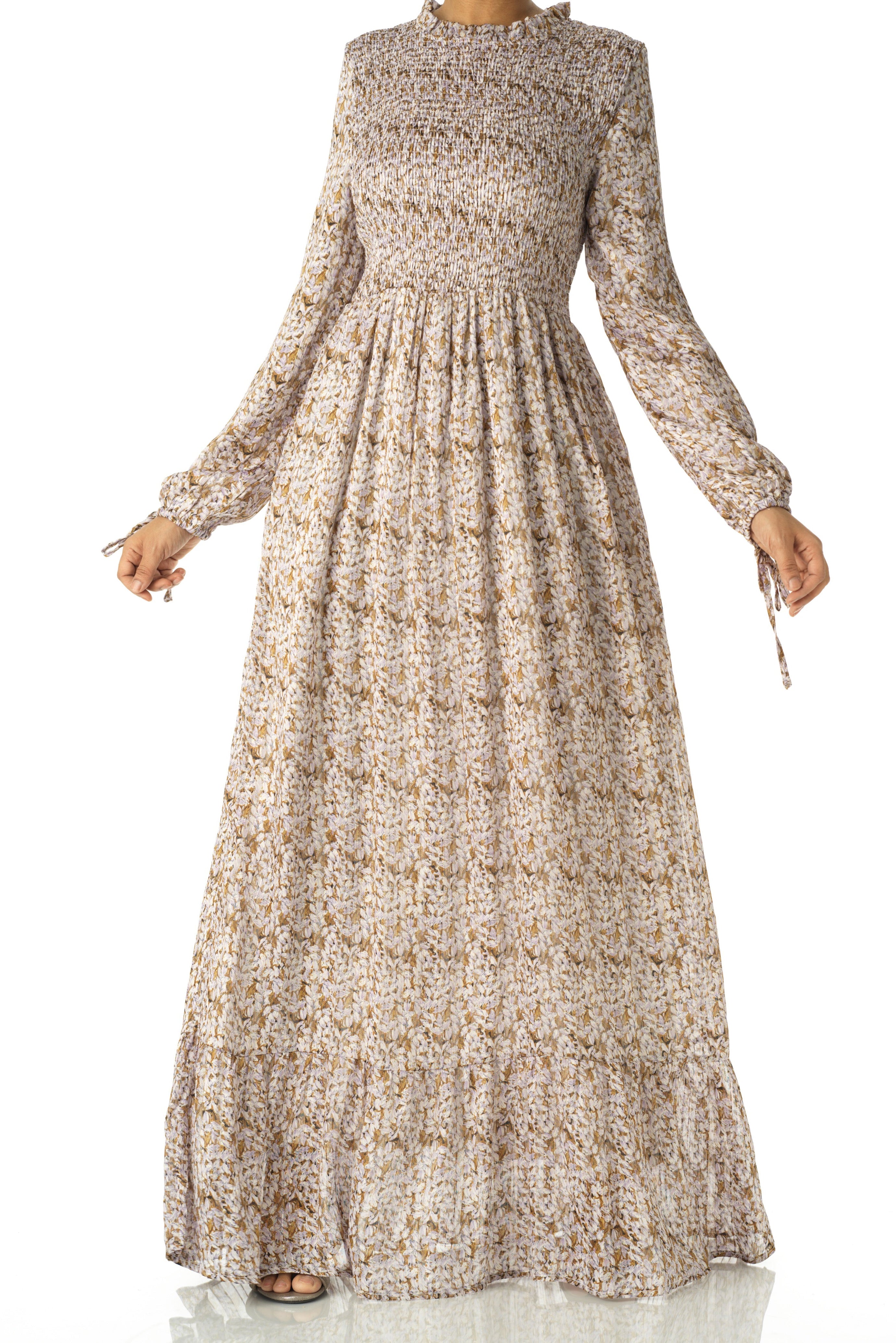 Jasmine petals Print Mock Neck Maxi dress Kabayare