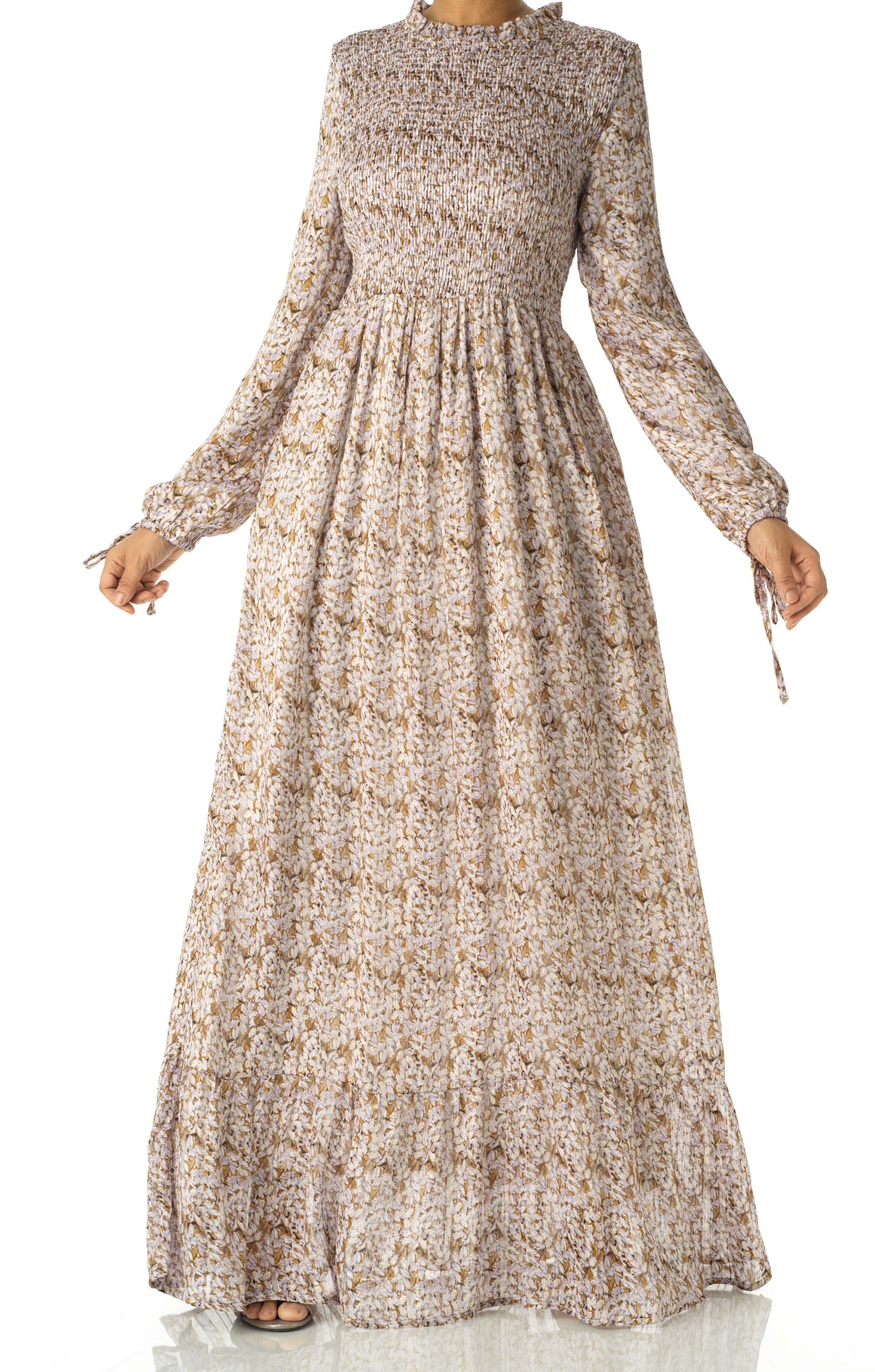 Jasmine petals Print Mock Neck Maxi dress Kabayare