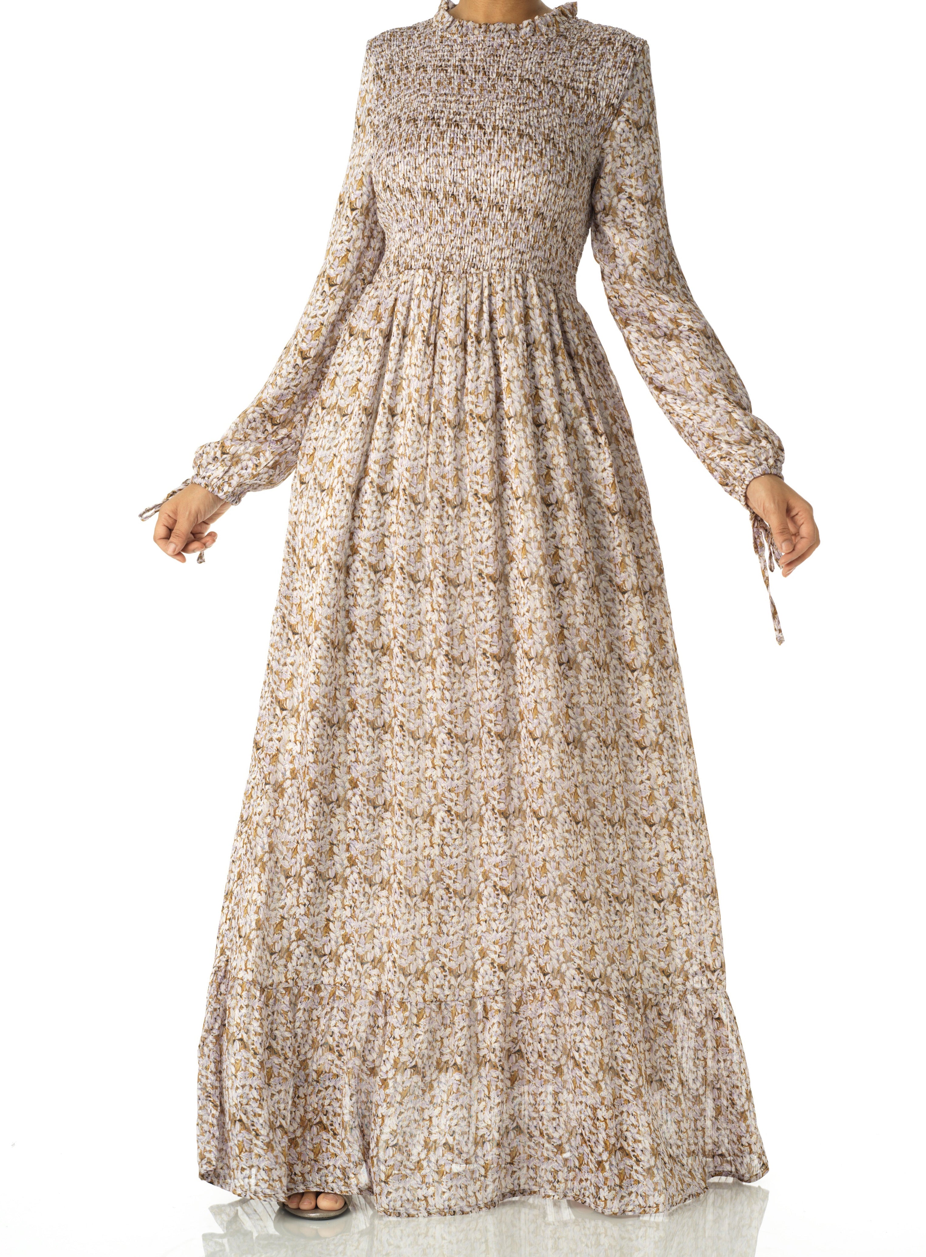 Jasmine petals Print Mock Neck Maxi dress Kabayare