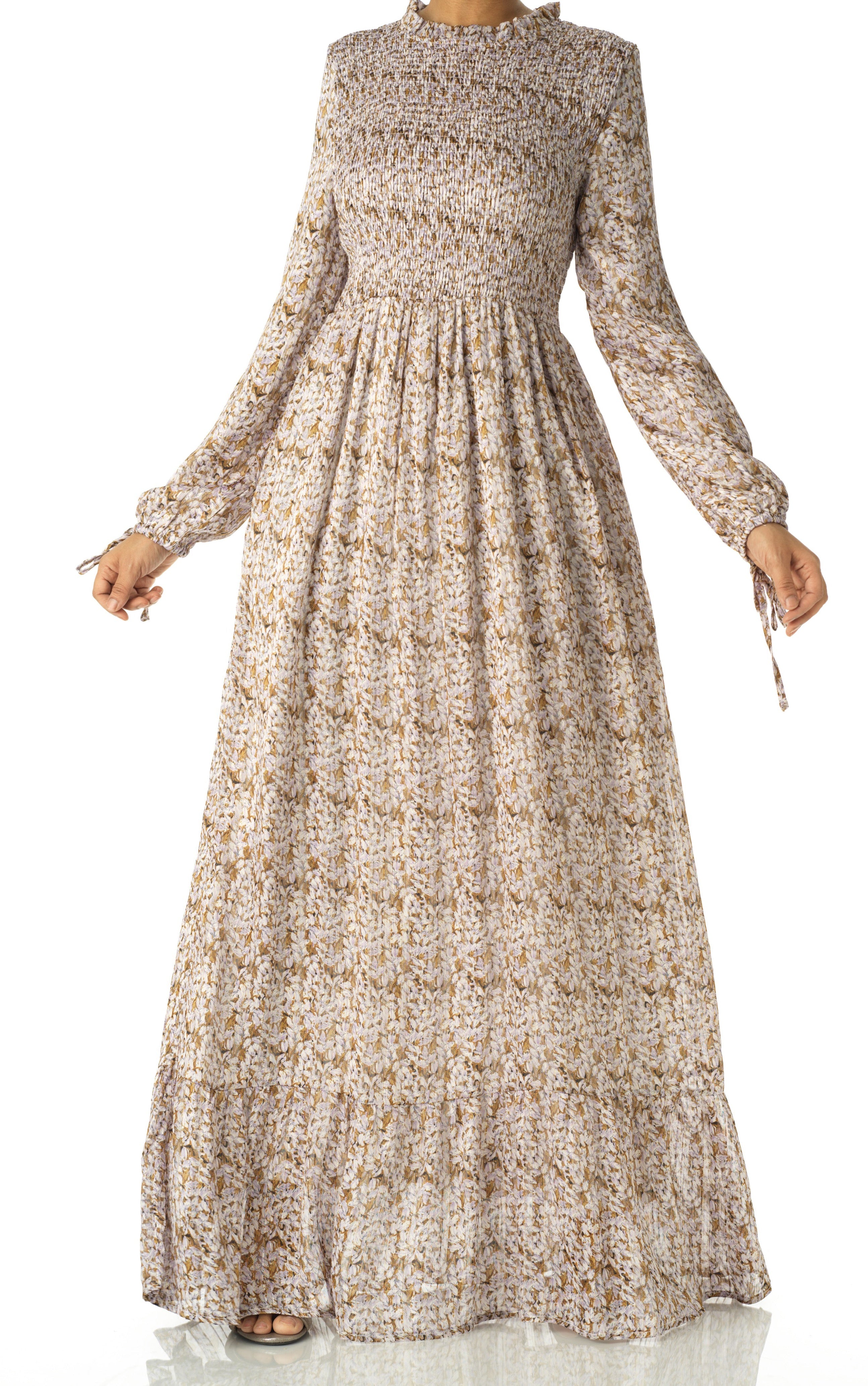 Jasmine petals Print Mock Neck Maxi dress Kabayare
