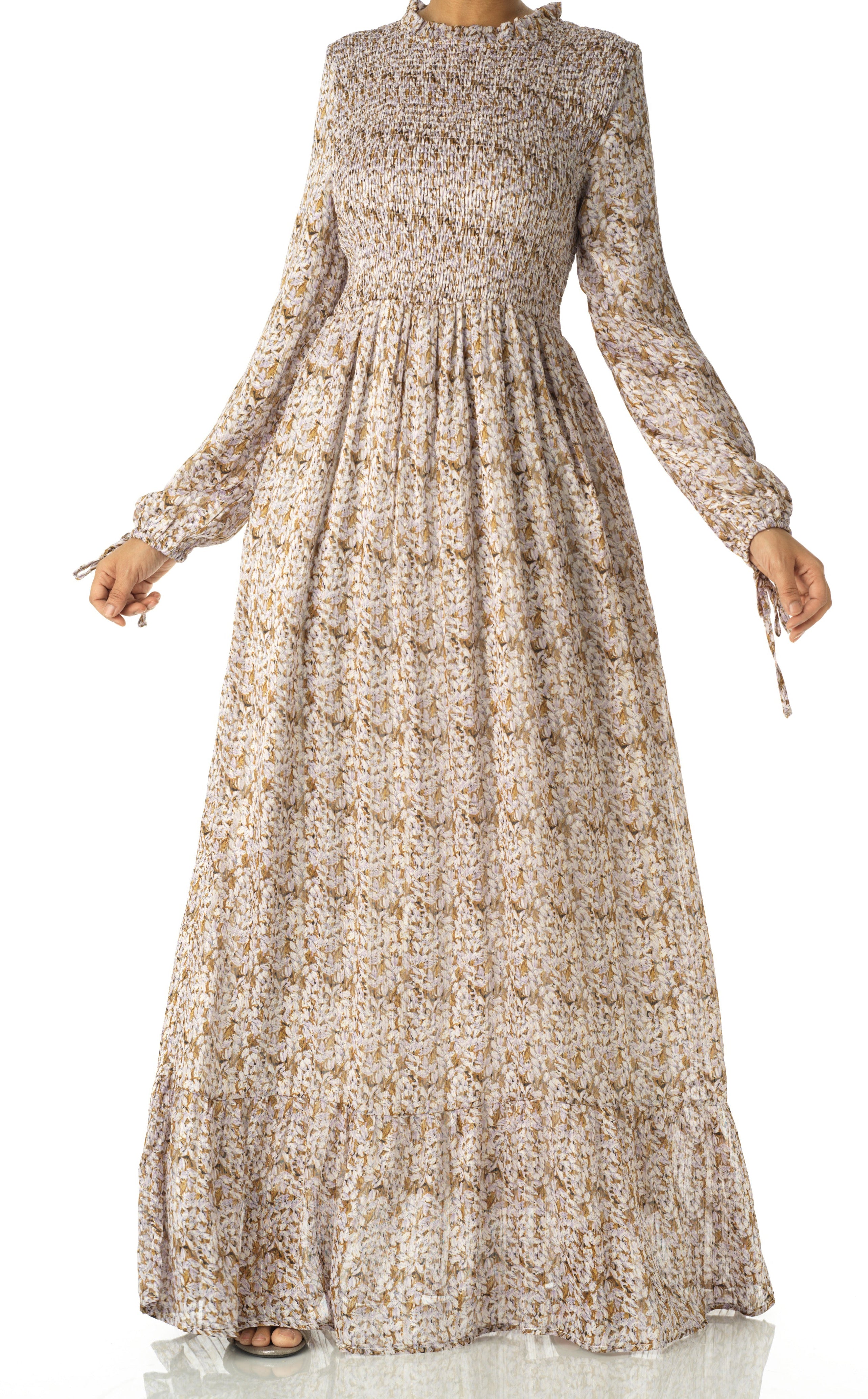 Jasmine petals Print Mock Neck Maxi dress Kabayare