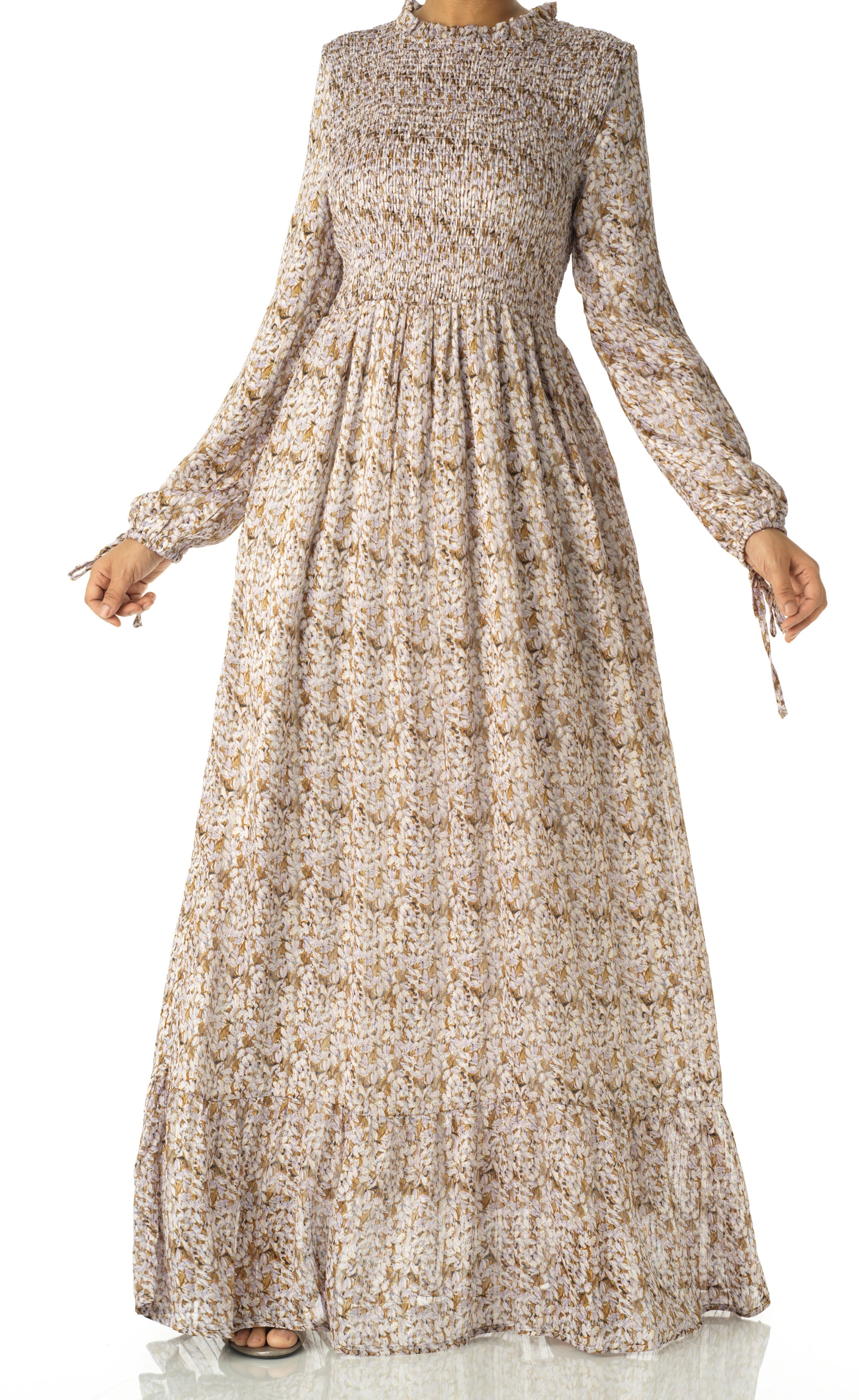 Jasmine petals Print Mock Neck Maxi dress Kabayare