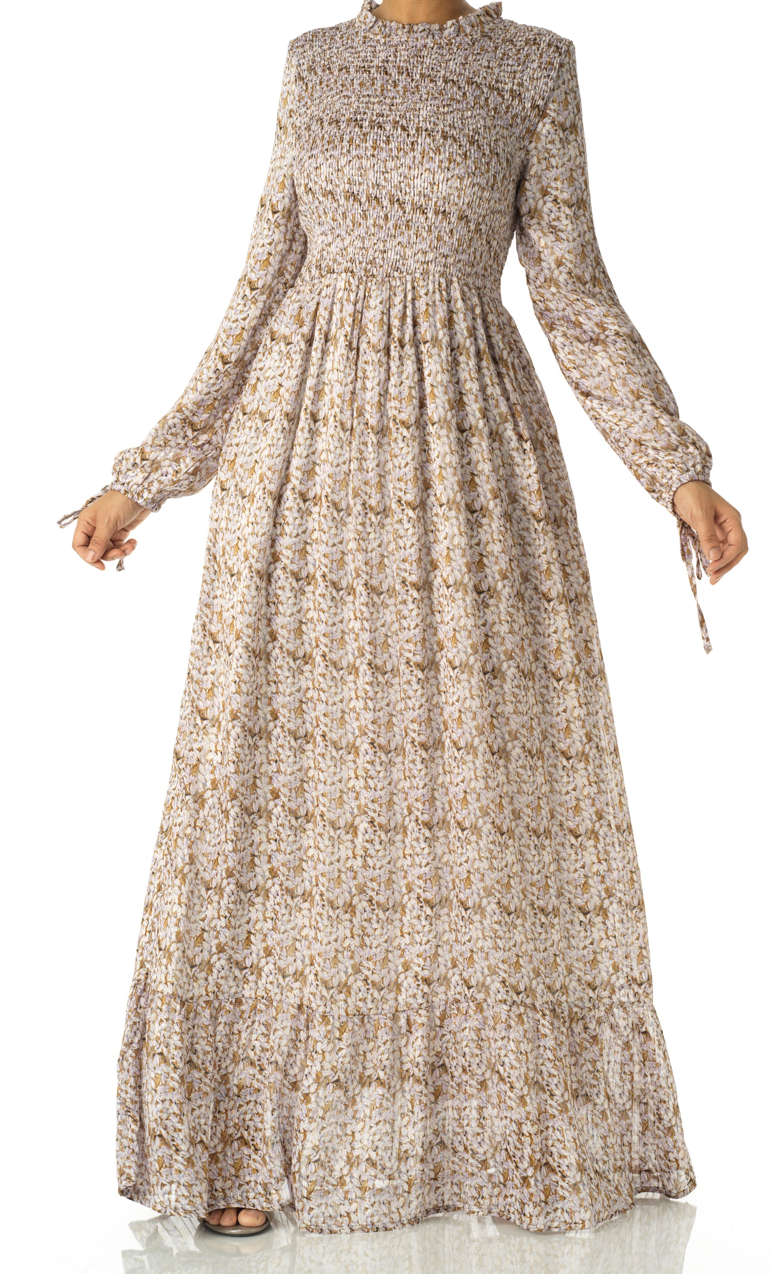 Jasmine petals Print Mock Neck Maxi dress Kabayare