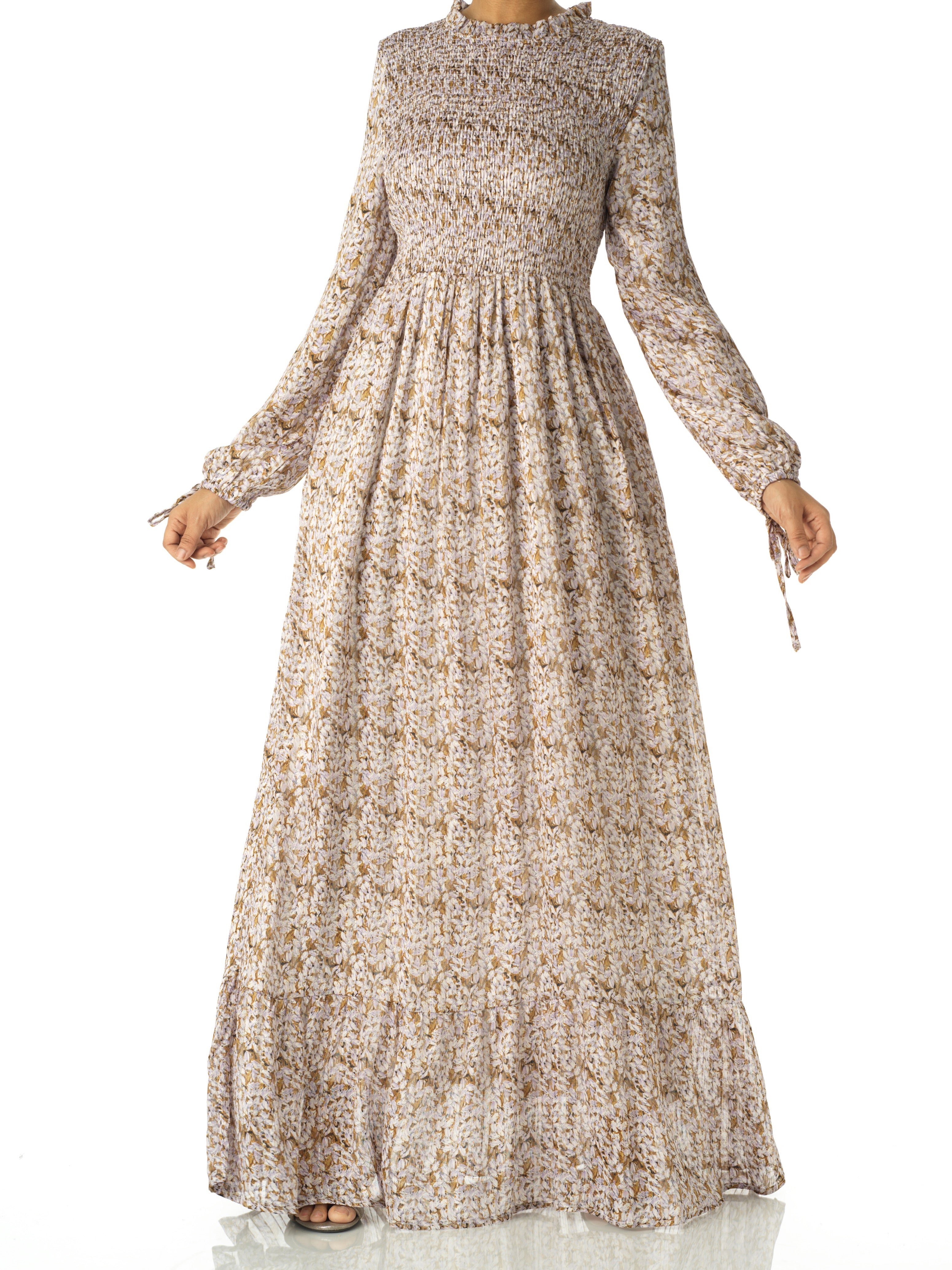 Jasmine petals Print Mock Neck Maxi dress Kabayare