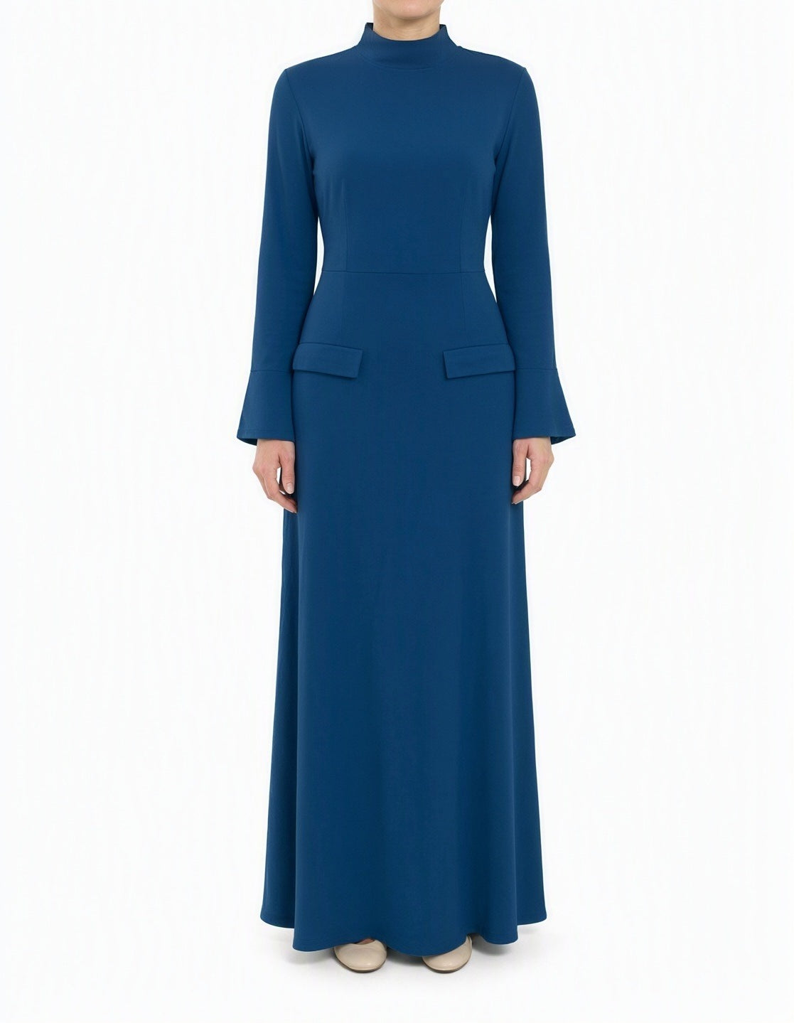 Jazz Blue Savile mock neck modest maxi dress Kabayare