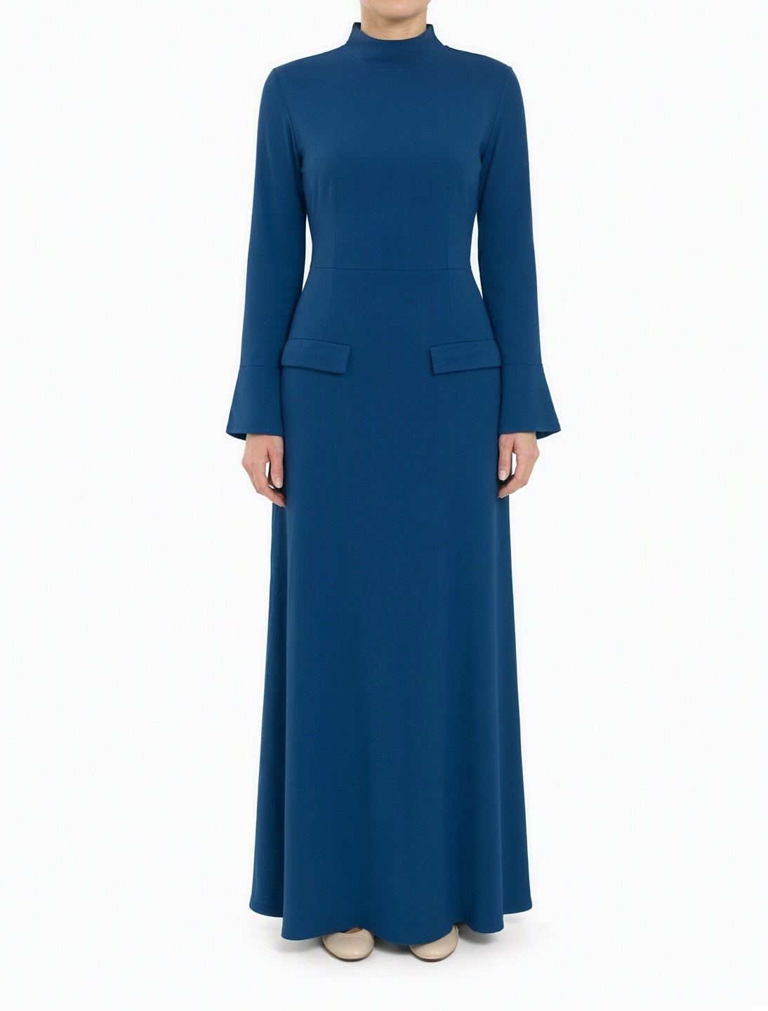 Jazz Blue Savile mock neck modest maxi dress Kabayare