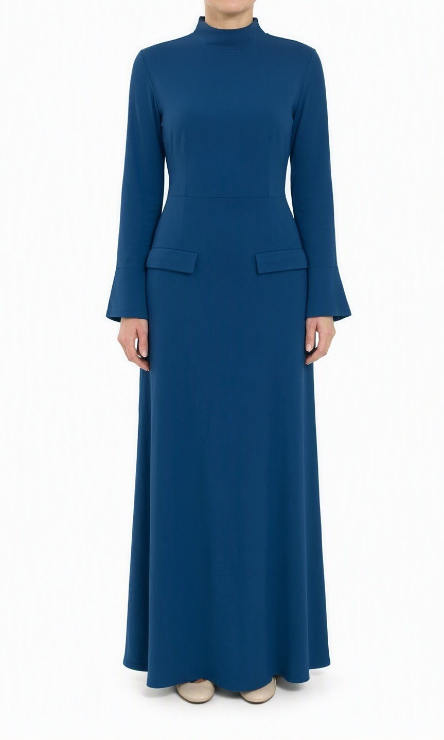 Jazz Blue Savile mock neck modest maxi dress Kabayare