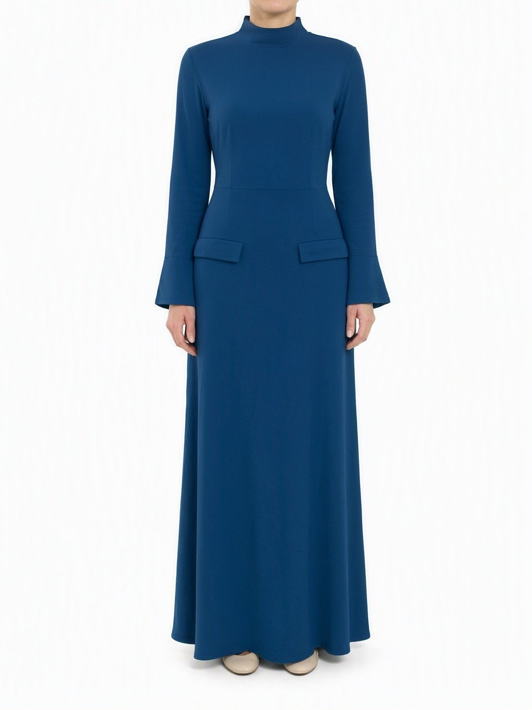 Jazz Blue Savile mock neck modest maxi dress Kabayare