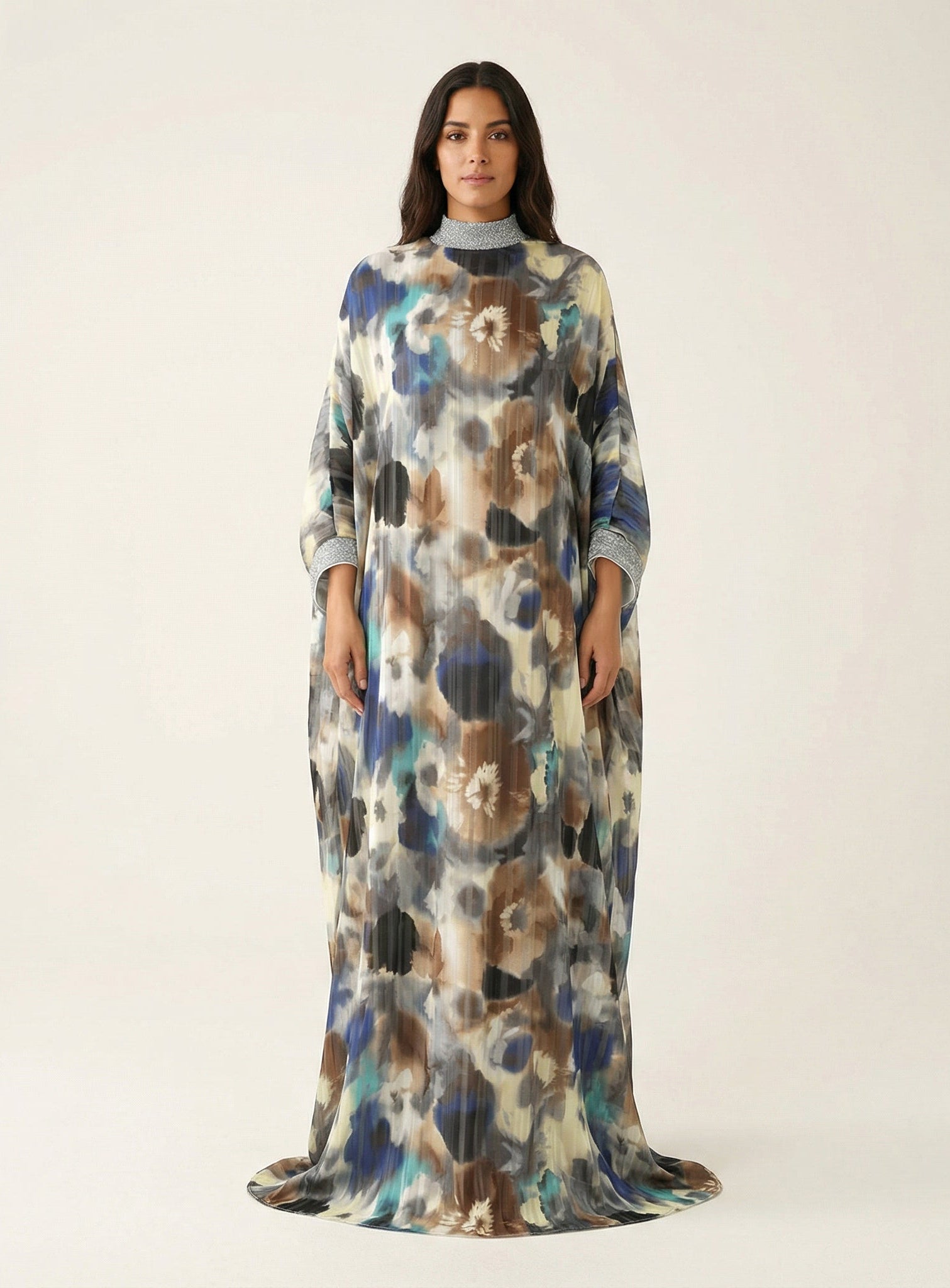 Kaftan abaya Zohra Earth tone silk chiffon shimmer Kabayare