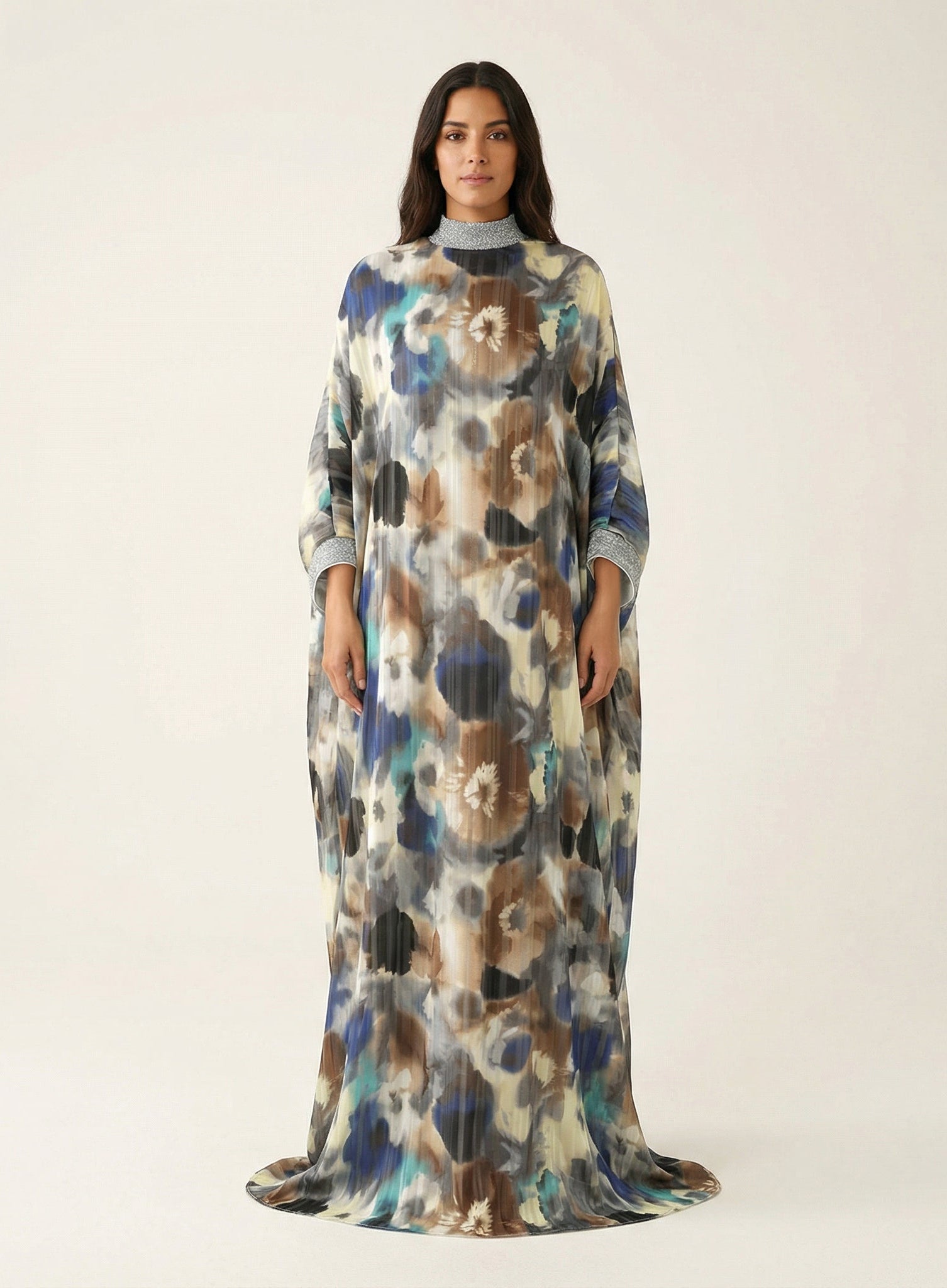 Kaftan abaya Zohra Earth tone silk chiffon shimmer Kabayare