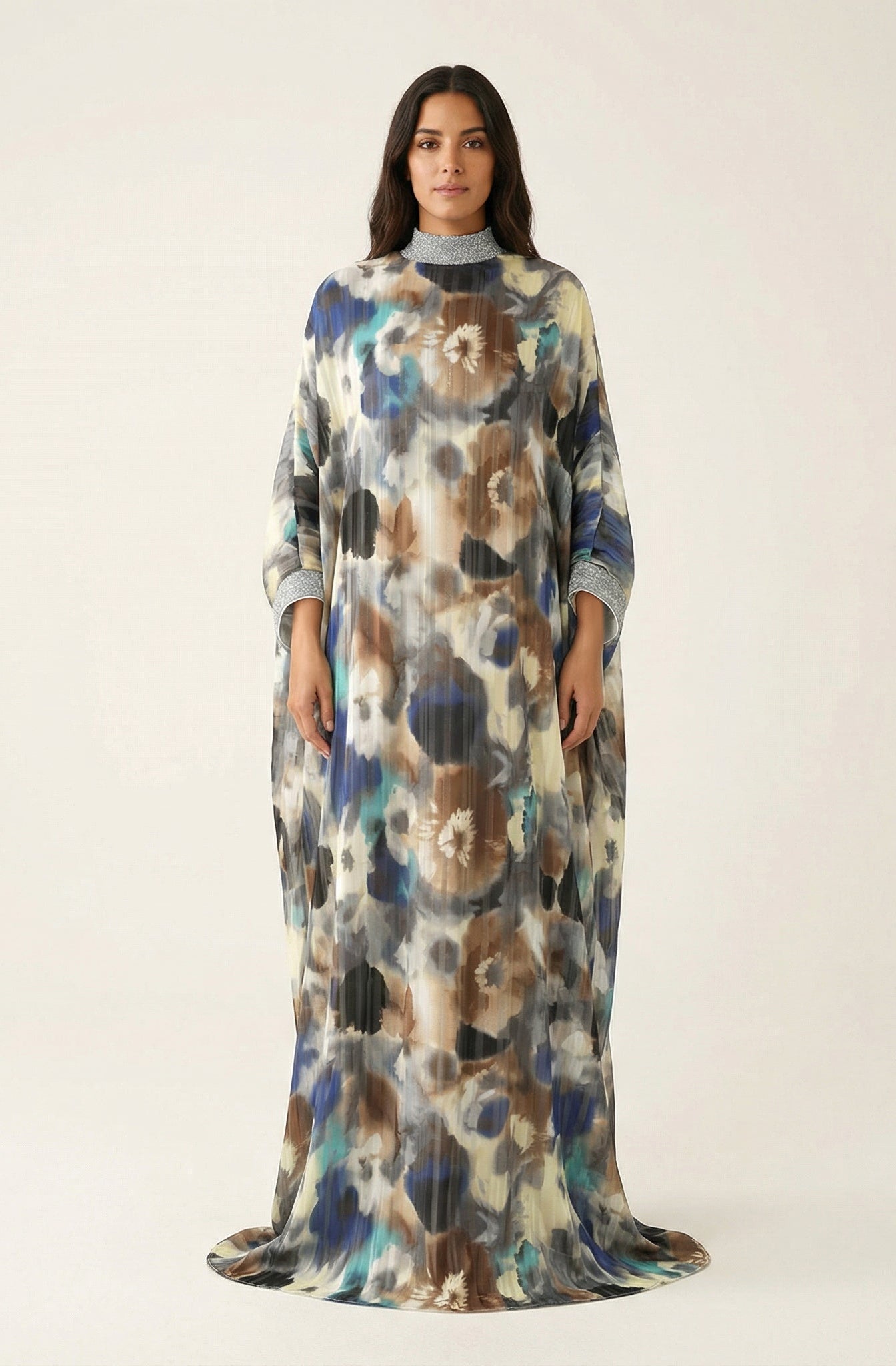 Kaftan abaya Zohra Earth tone silk chiffon shimmer Kabayare