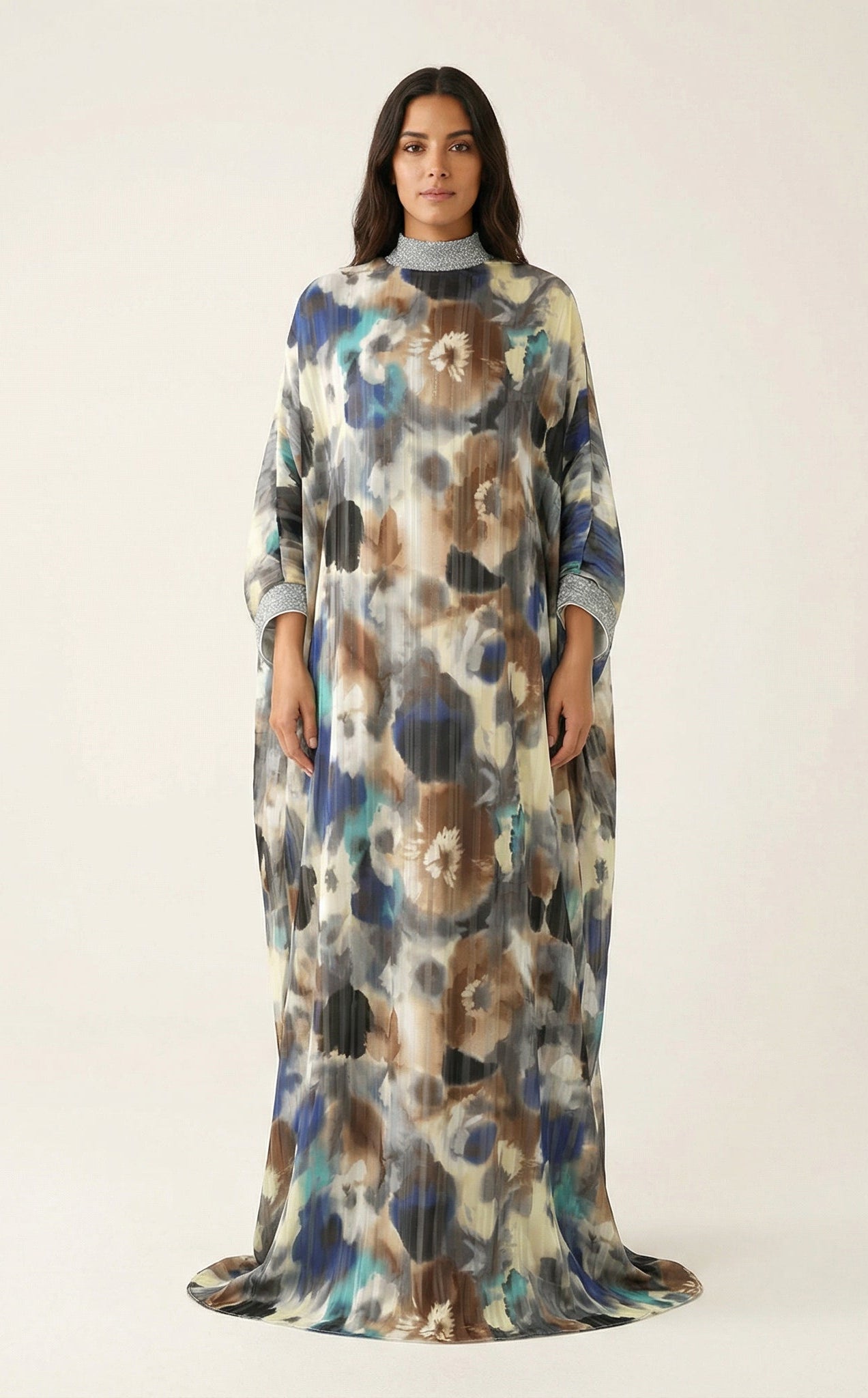 Kaftan abaya Zohra Earth tone silk chiffon shimmer Kabayare