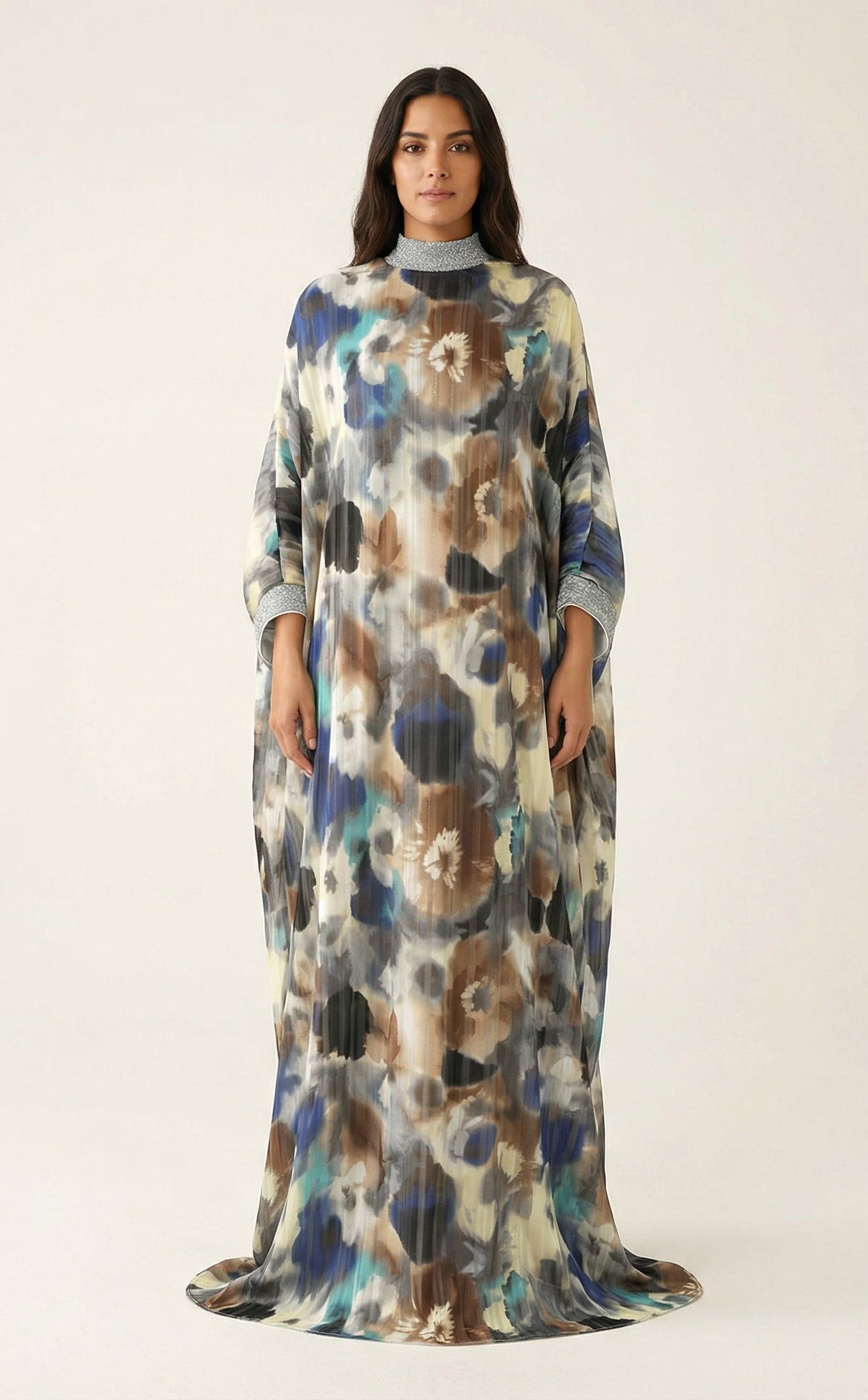 Kaftan abaya Zohra Earth tone silk chiffon shimmer Kabayare