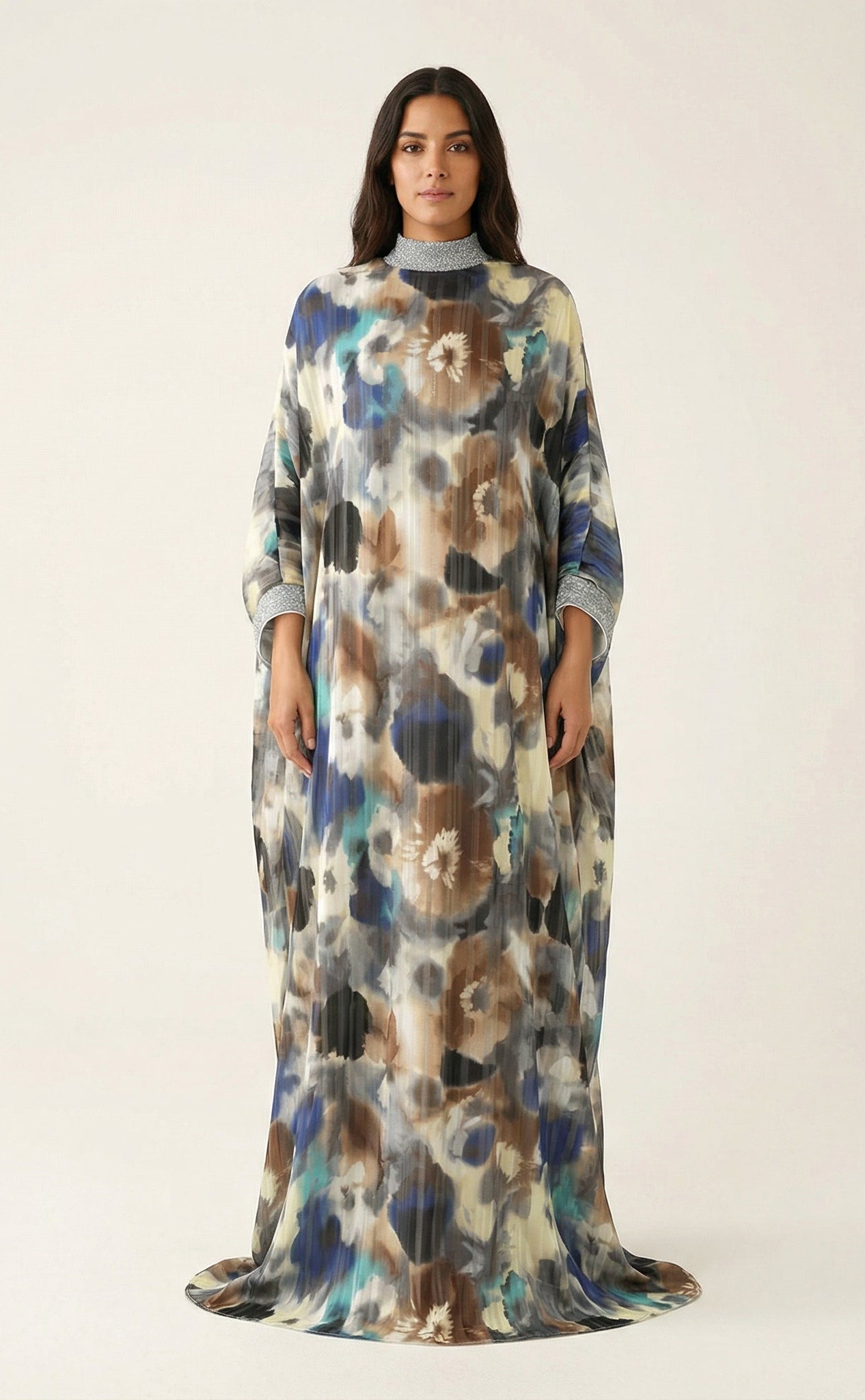 Kaftan abaya Zohra Earth tone silk chiffon shimmer Kabayare