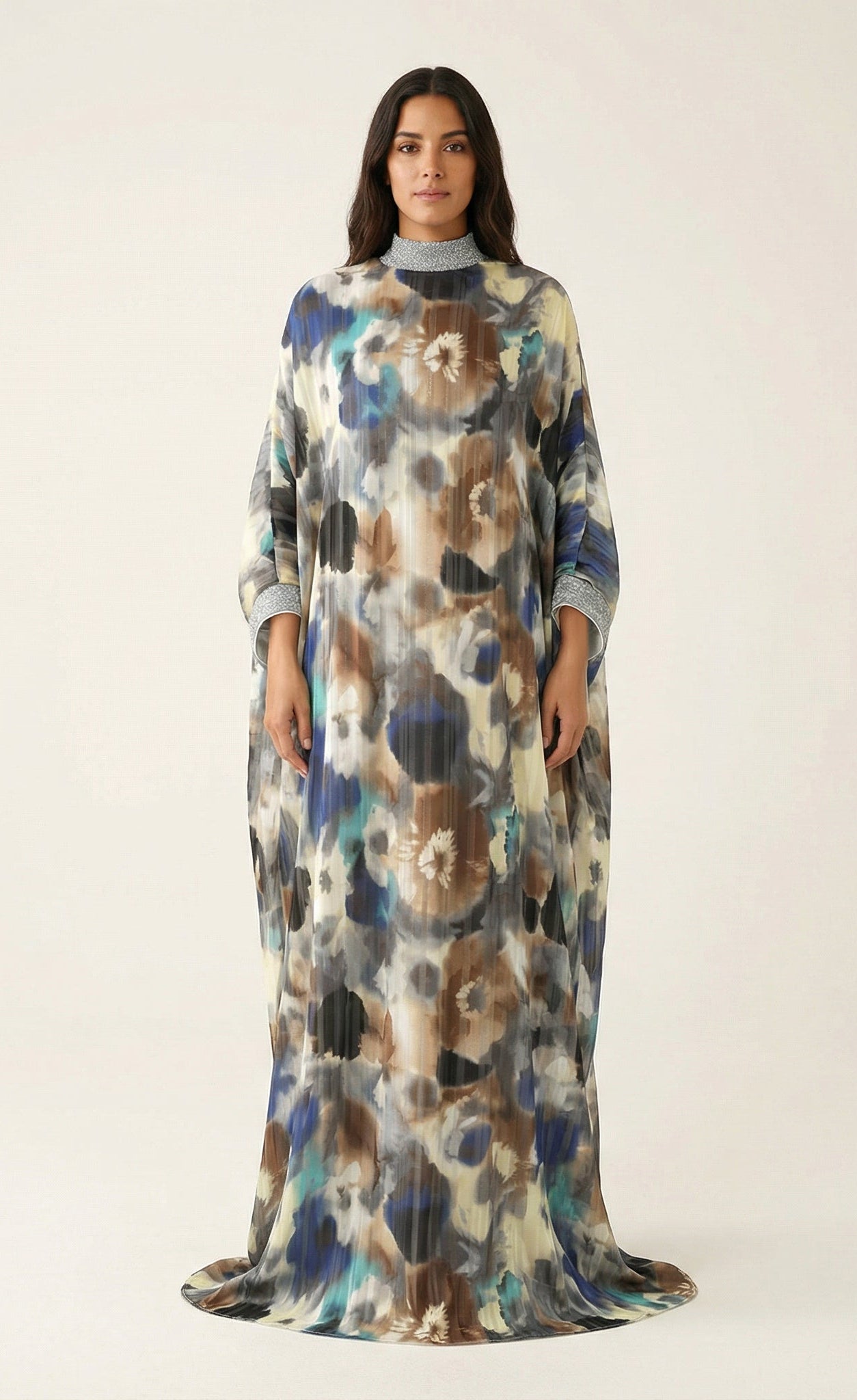 Kaftan abaya Zohra Earth tone silk chiffon shimmer Kabayare