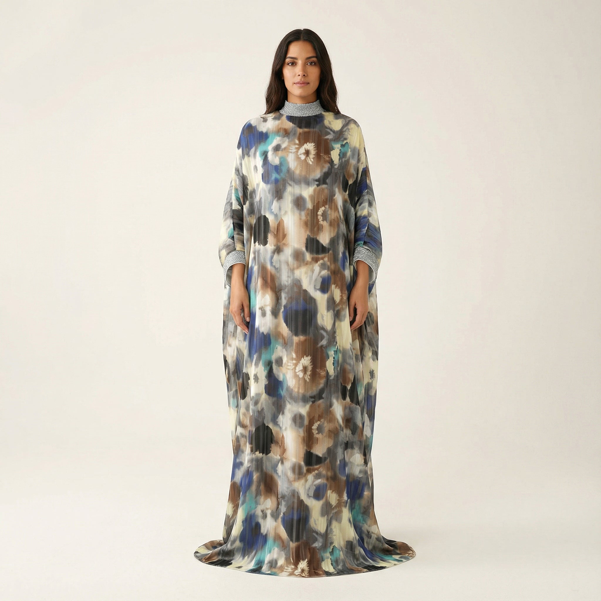 Kaftan abaya Zohra Earth tone silk chiffon shimmer Kabayare