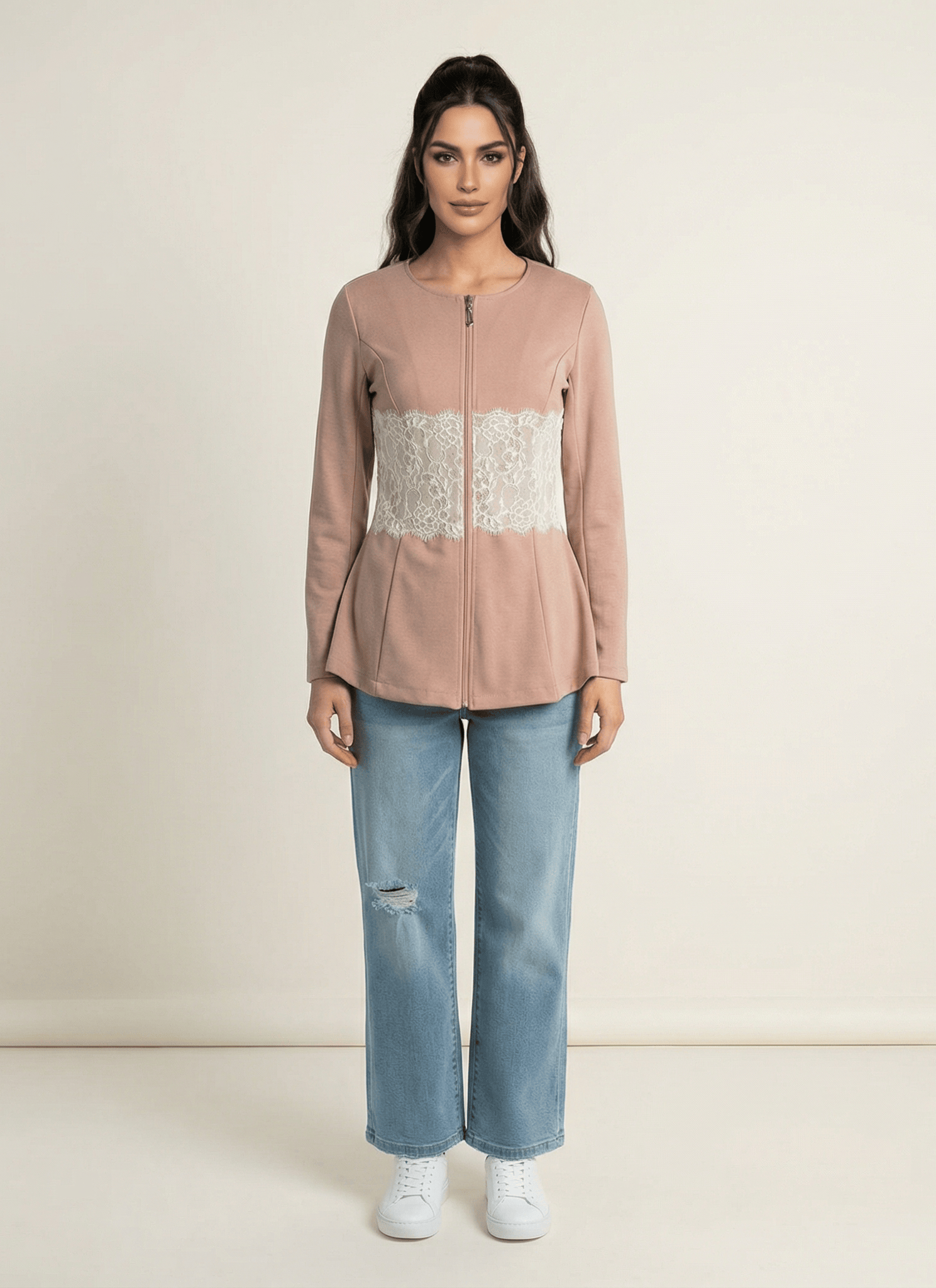 Lace Detail zipper Jacket Kabayare