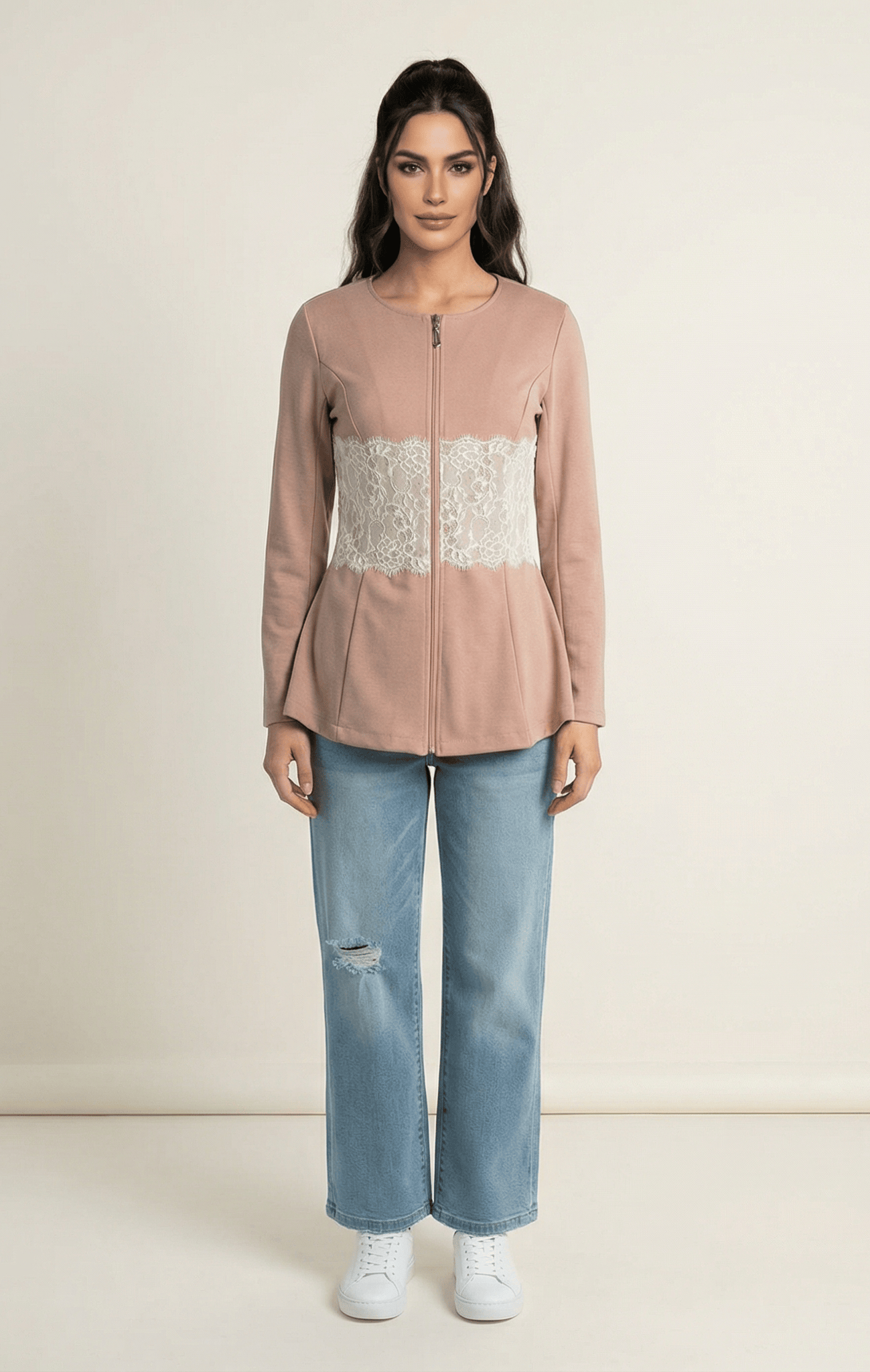 Lace Detail zipper Jacket Kabayare