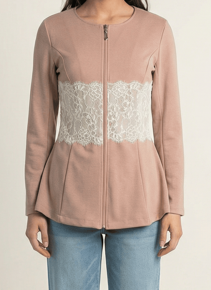 Lace Detail zipper Jacket Kabayare